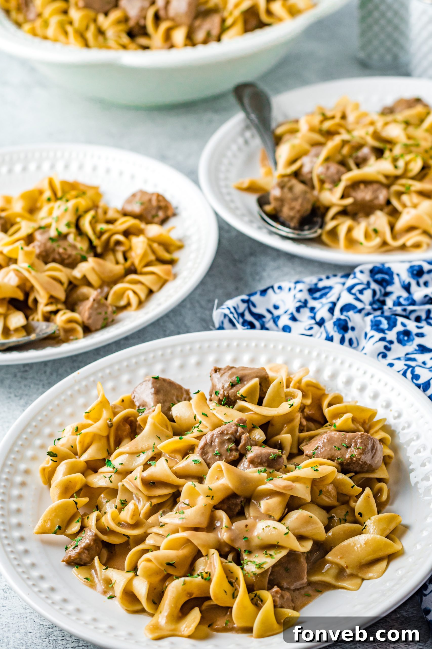 Ingredients for Crock Pot Beef and Noodles laid out on a table