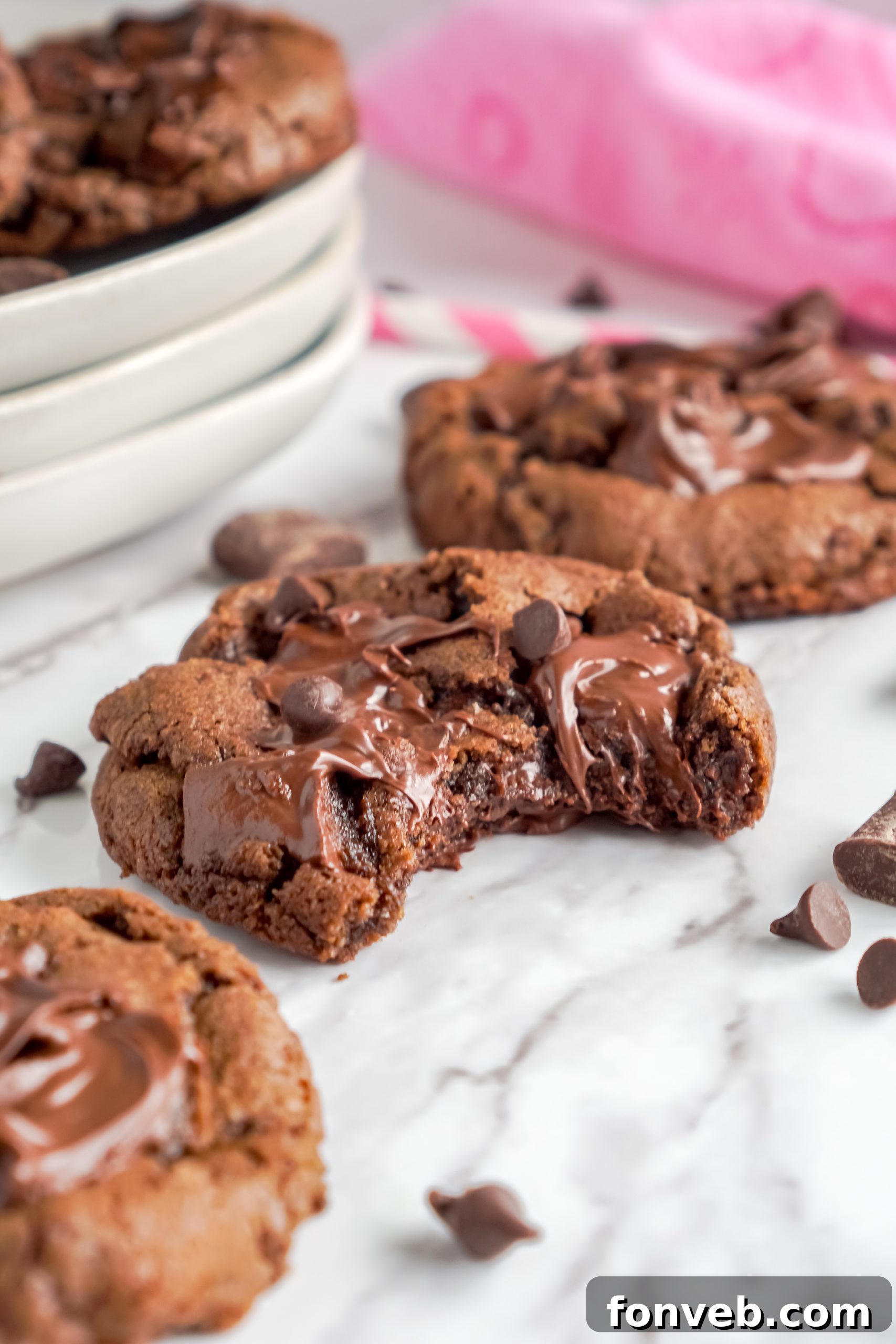 Warm triple chocolate cookies with melting chocolate