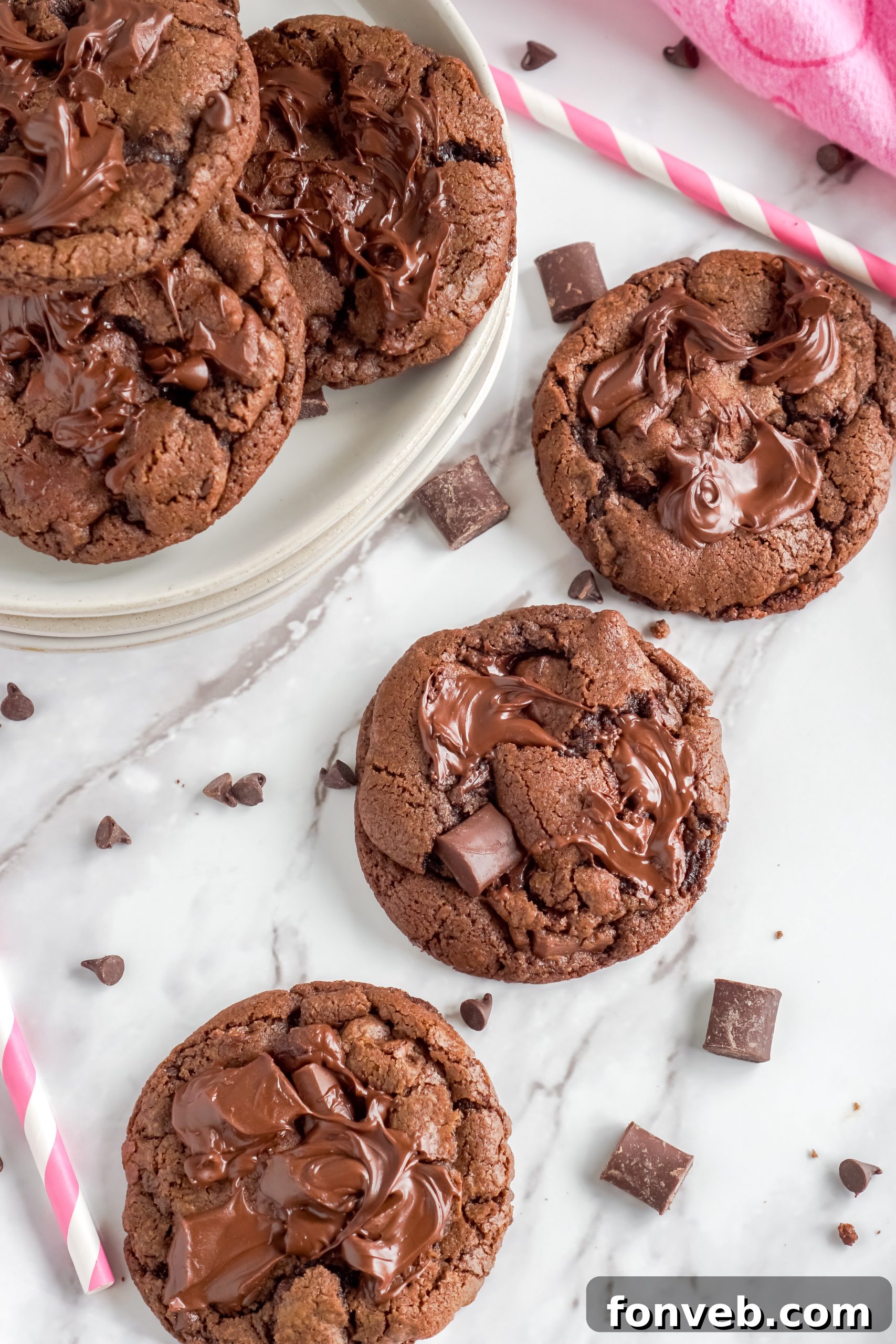 Triple chocolate cookies with a glass of milk
