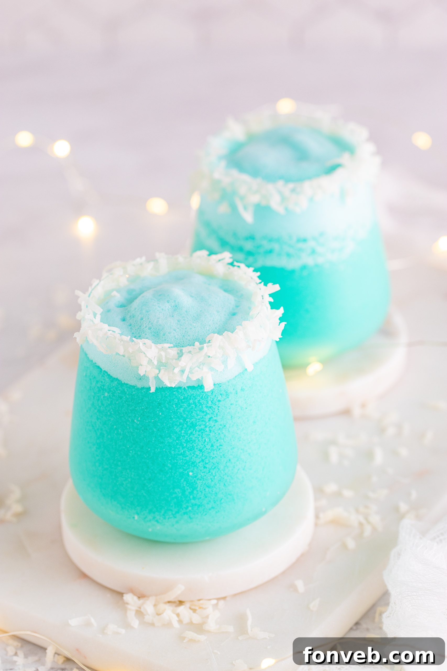 A final shot of the Jack Frost Cocktail, emphasizing its captivating blue hue and festive appearance, perfect for the holidays.