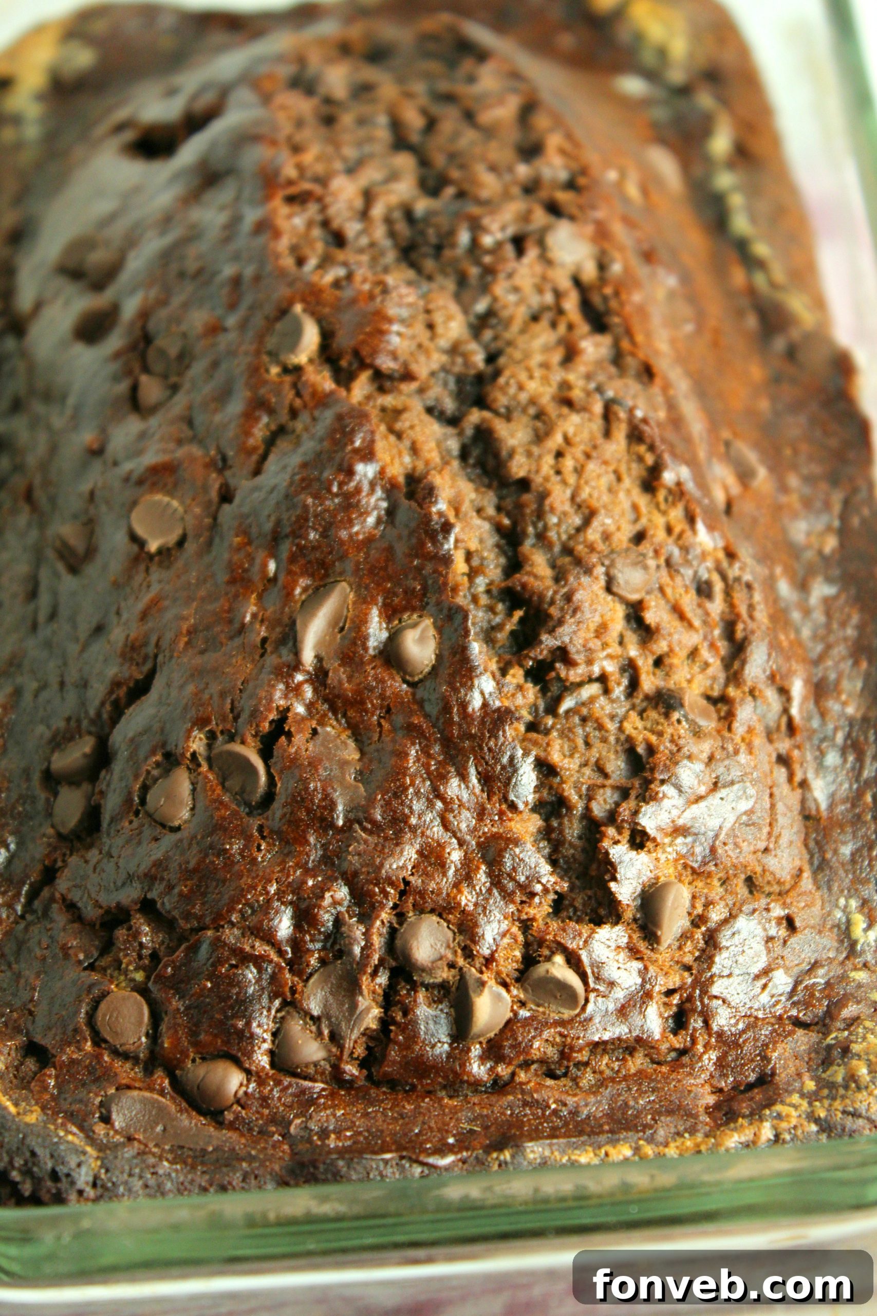 Freshly baked Double Chocolate Banana Bread cooling on a wire rack