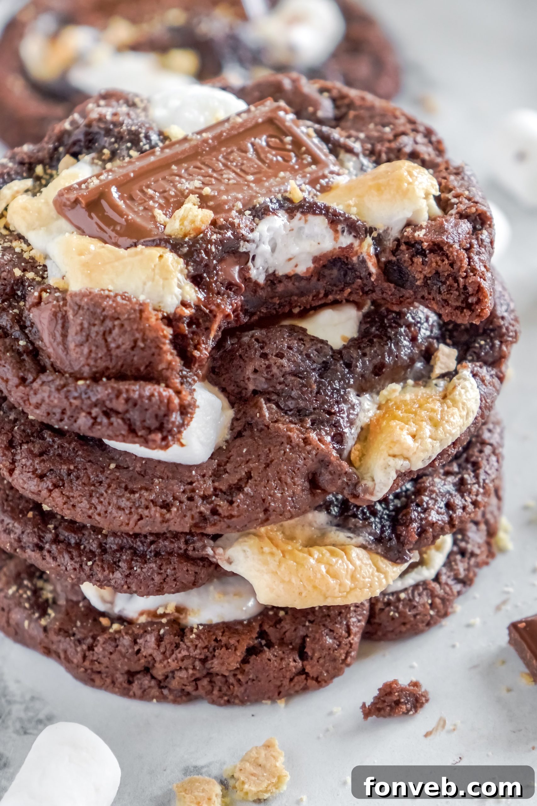 Delicious Hershey's Chocolate S'mores Cookies on a baking sheet, freshly baked