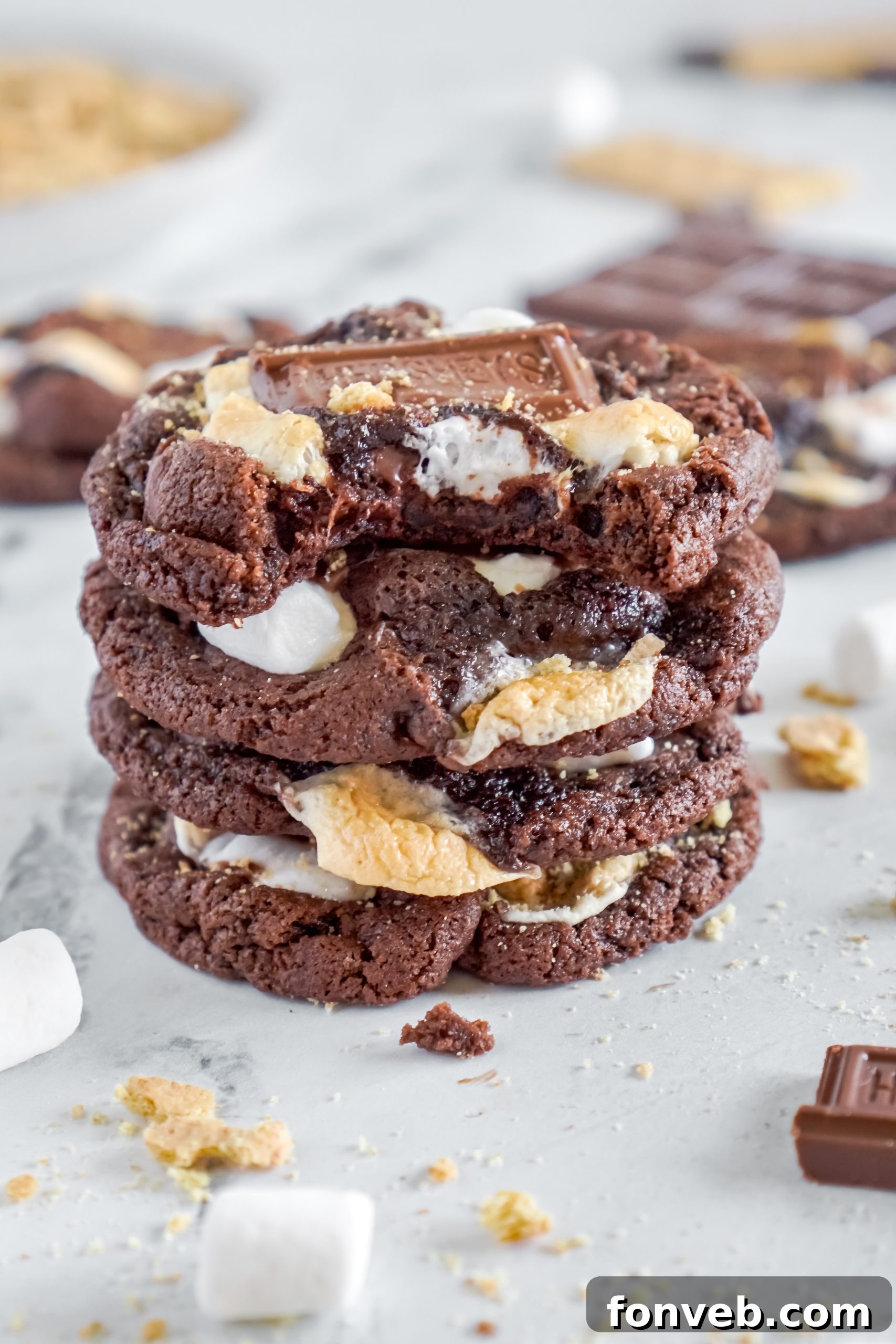 Bowl of mini marshmallows and Hershey's chocolate bars, key ingredients for s'mores cookies