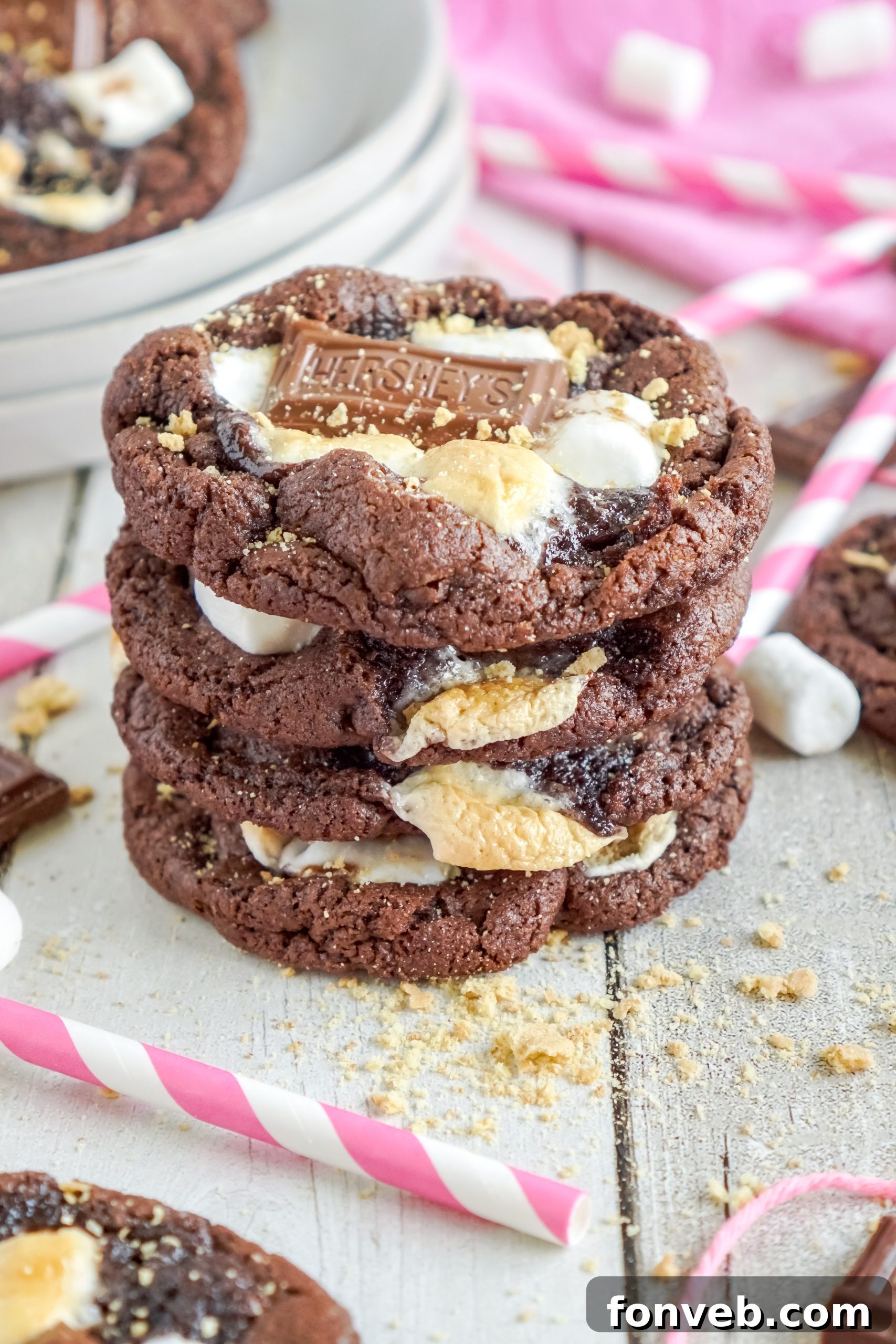 Finished Hershey's Chocolate S'mores Cookies cooling on a wire rack