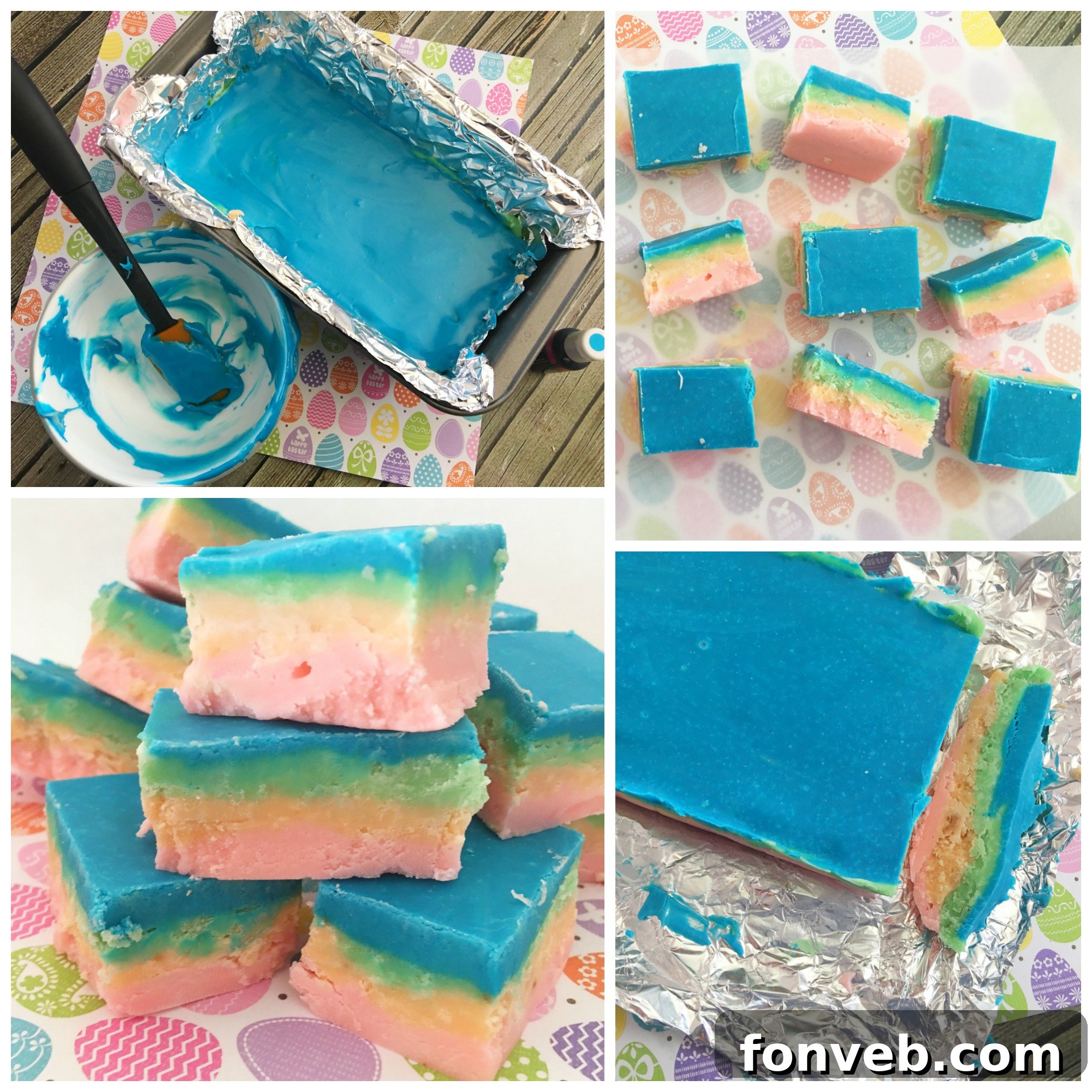 A colorful bow graphic, incorporating all the vibrant hues of the Unicorn Fudge, signaling a festive end to a section.