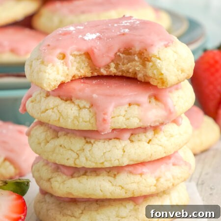 A beautifully presented strawberry glazed sugar cookie, highlighting the recipe.