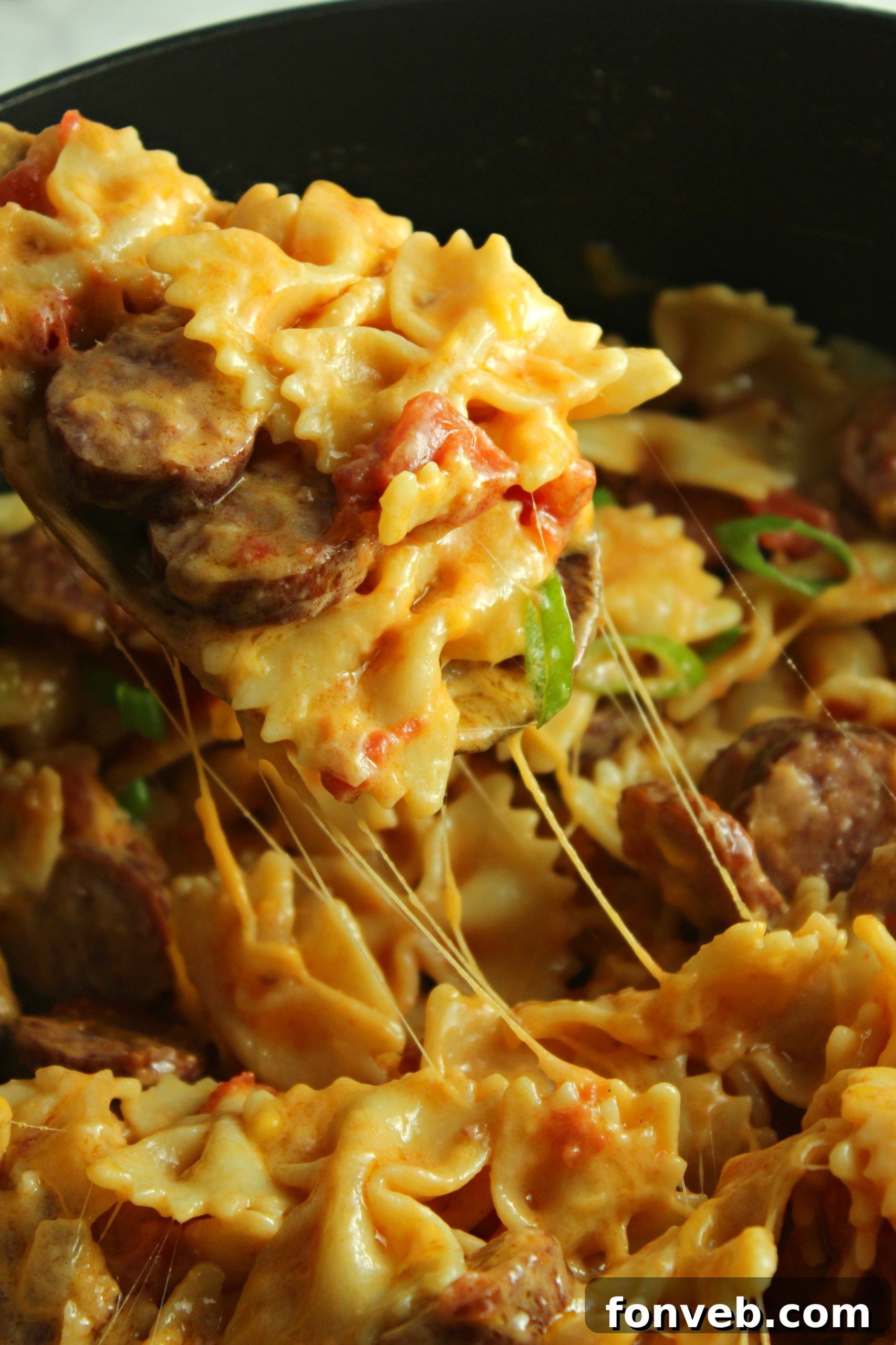 Creamy Kielbasa Pasta in a skillet