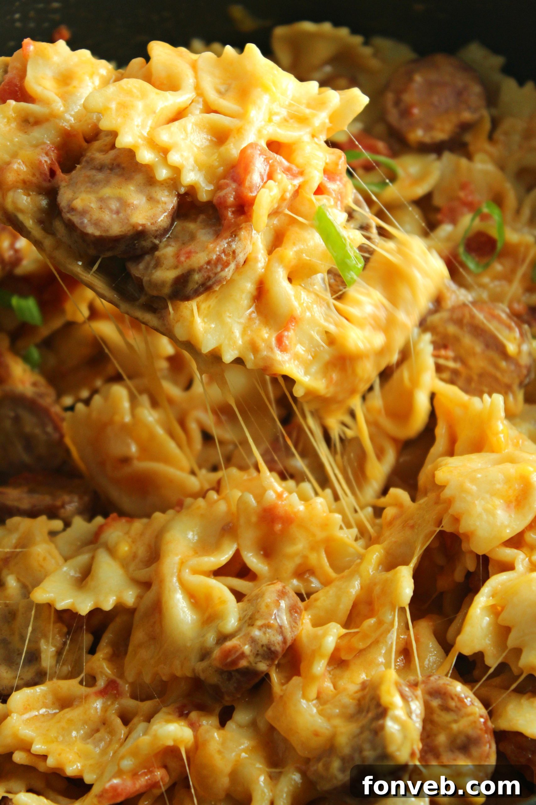 Finished cheesy kielbasa pasta