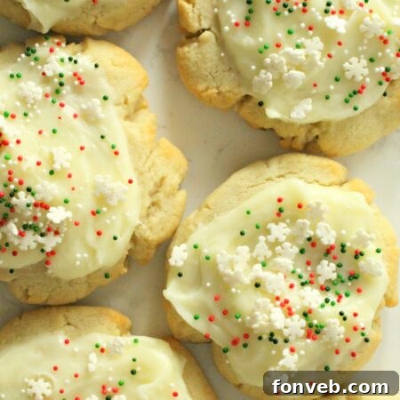 A close-up of a single Swig Sugar Cookie with pink frosting and sprinkles.