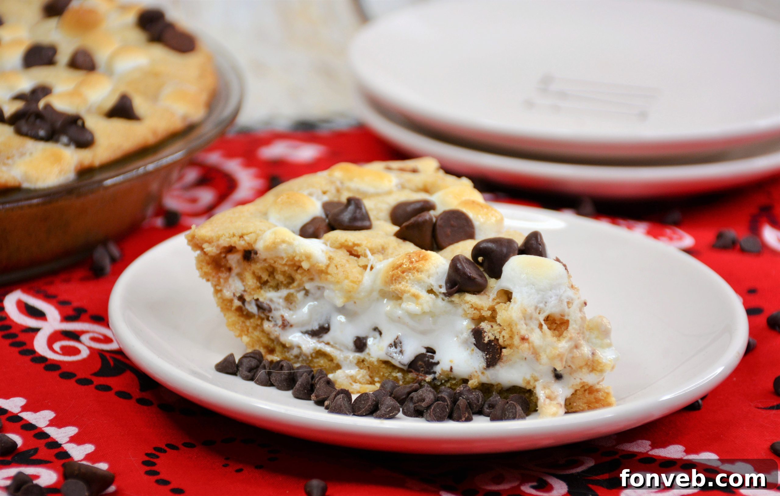 Smores Dream Pie 5 A slice of S'mores Pie showing the distinct layers