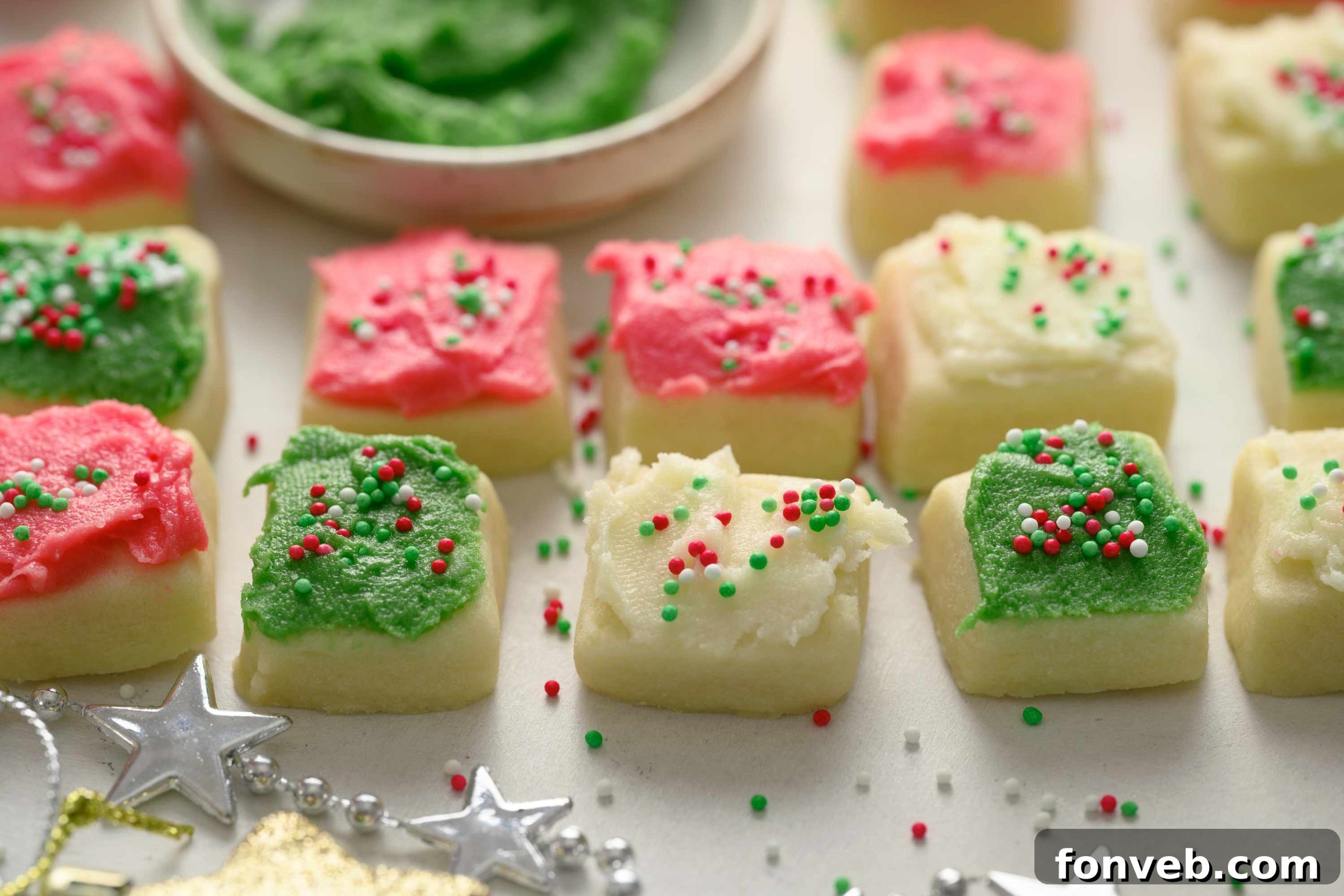 Festive Sugar Cookie Morsels 13 Christmas Sugar Cookie Bites with sprinkles and a rolling pin