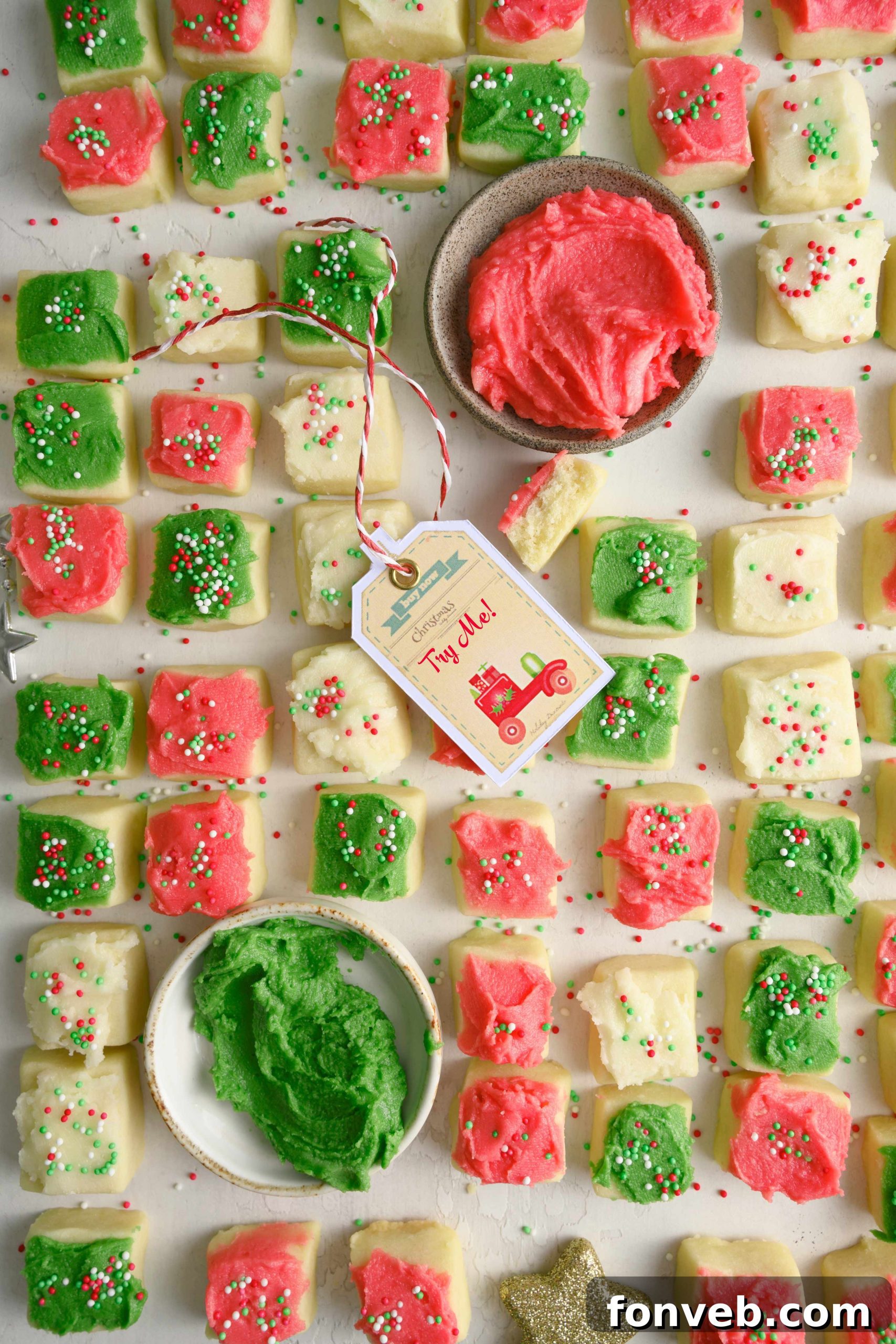 Festive Sugar Cookie Morsels 4 Assortment of red and green Christmas Sugar Cookie Bites