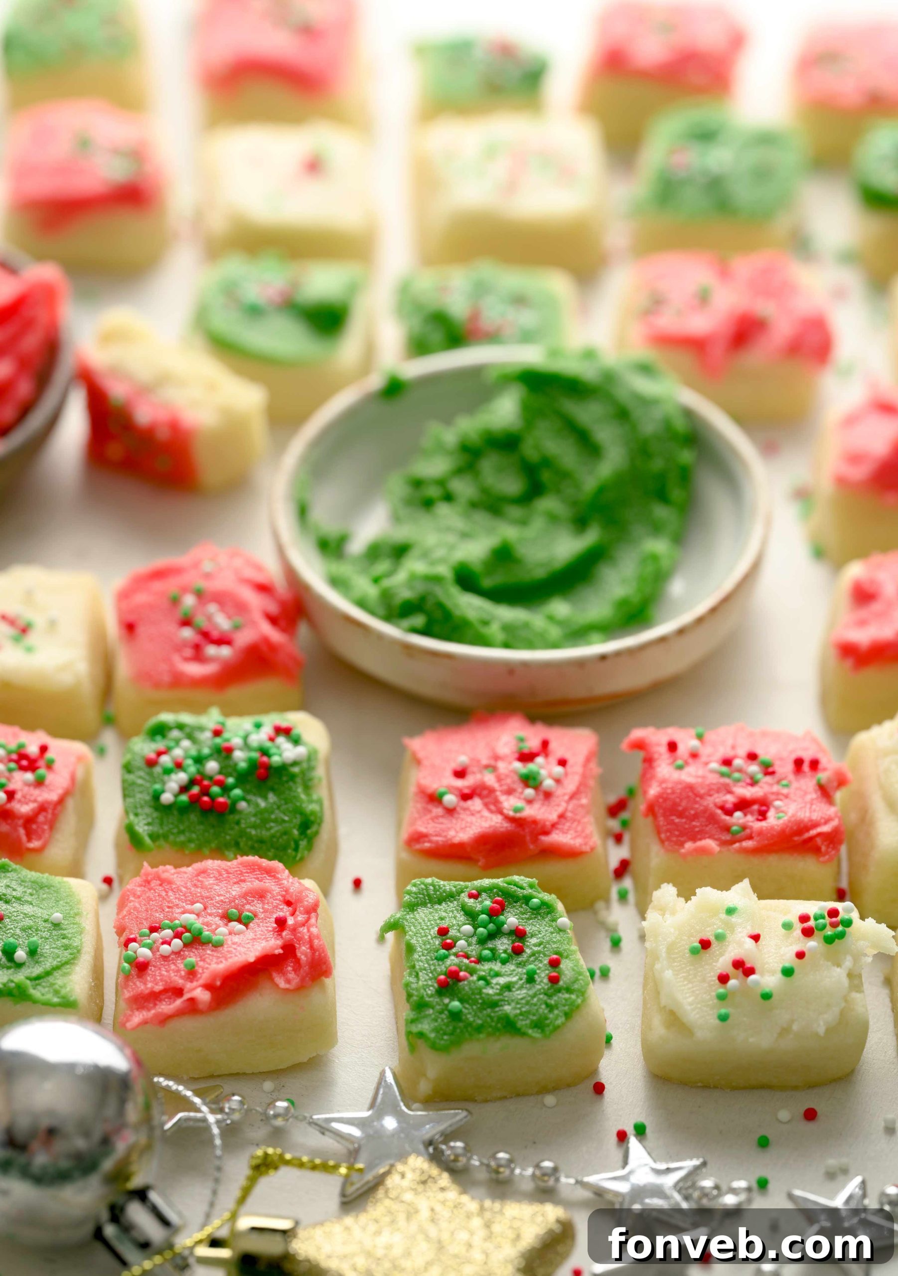 Festive Sugar Cookie Morsels 7 Close-up of a Christmas Sugar Cookie Bite with green frosting
