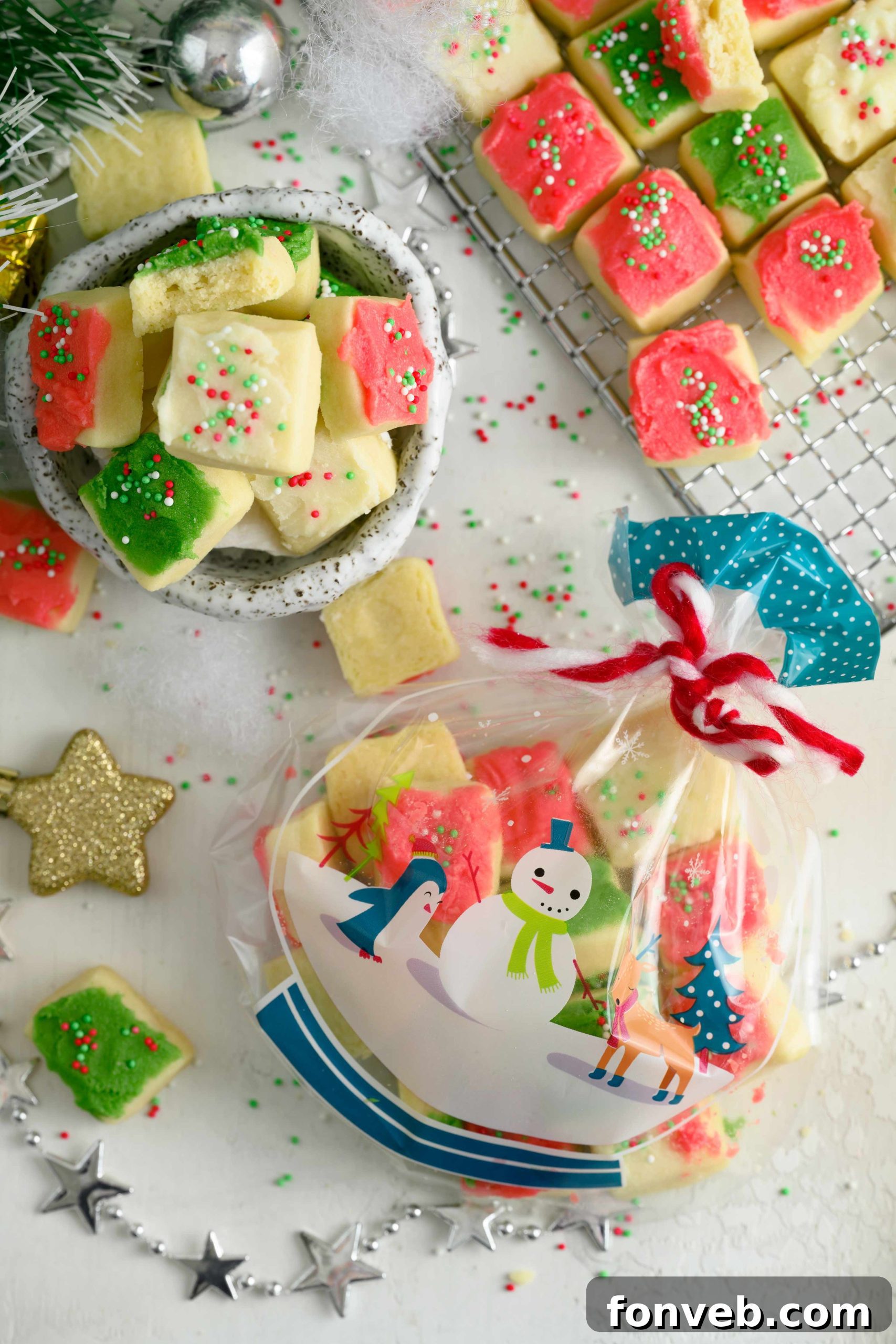 Festive Sugar Cookie Morsels 8 Christmas Sugar Cookie Bites on a cooling rack
