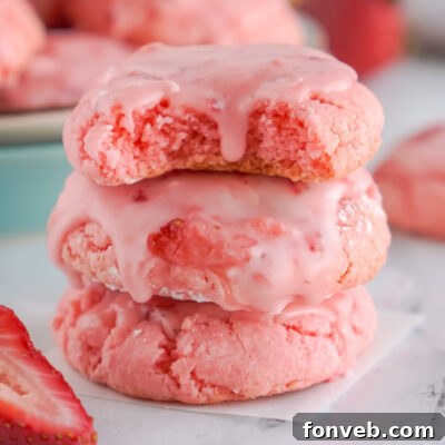 Final strawberry cake mix cookies with glaze