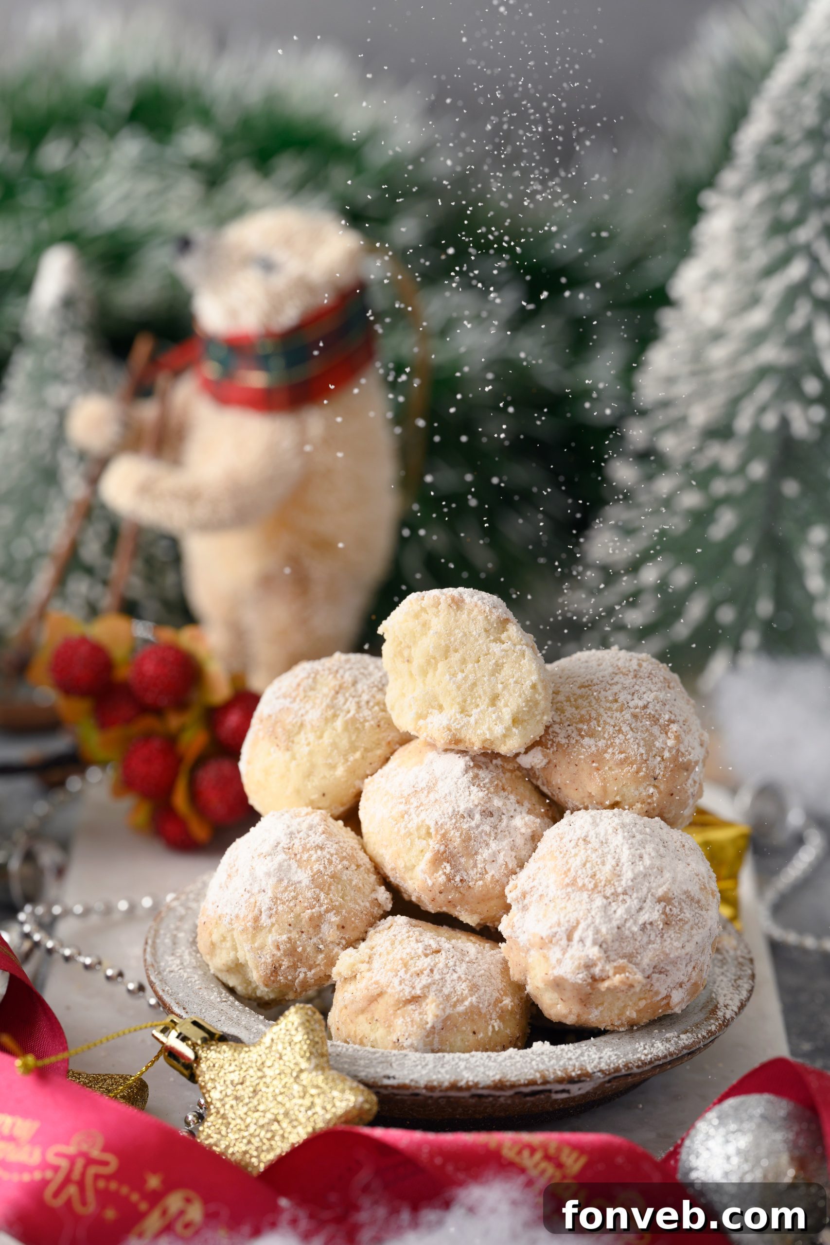 Freshly baked Cinnamon Mexican Wedding Cookies displayed invitingly