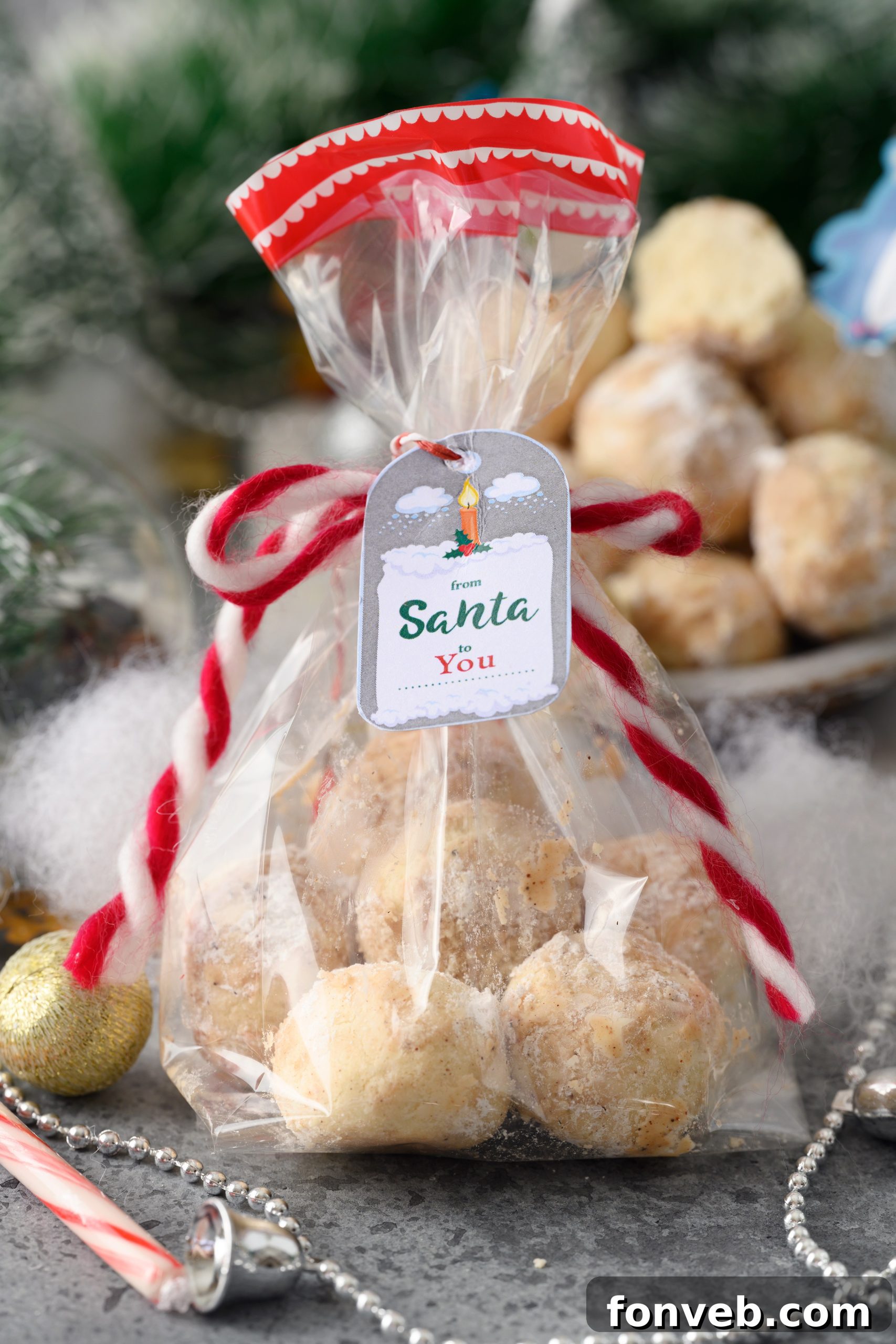 Cinnamon Mexican Wedding Cookies with a festive backdrop, ready for holidays