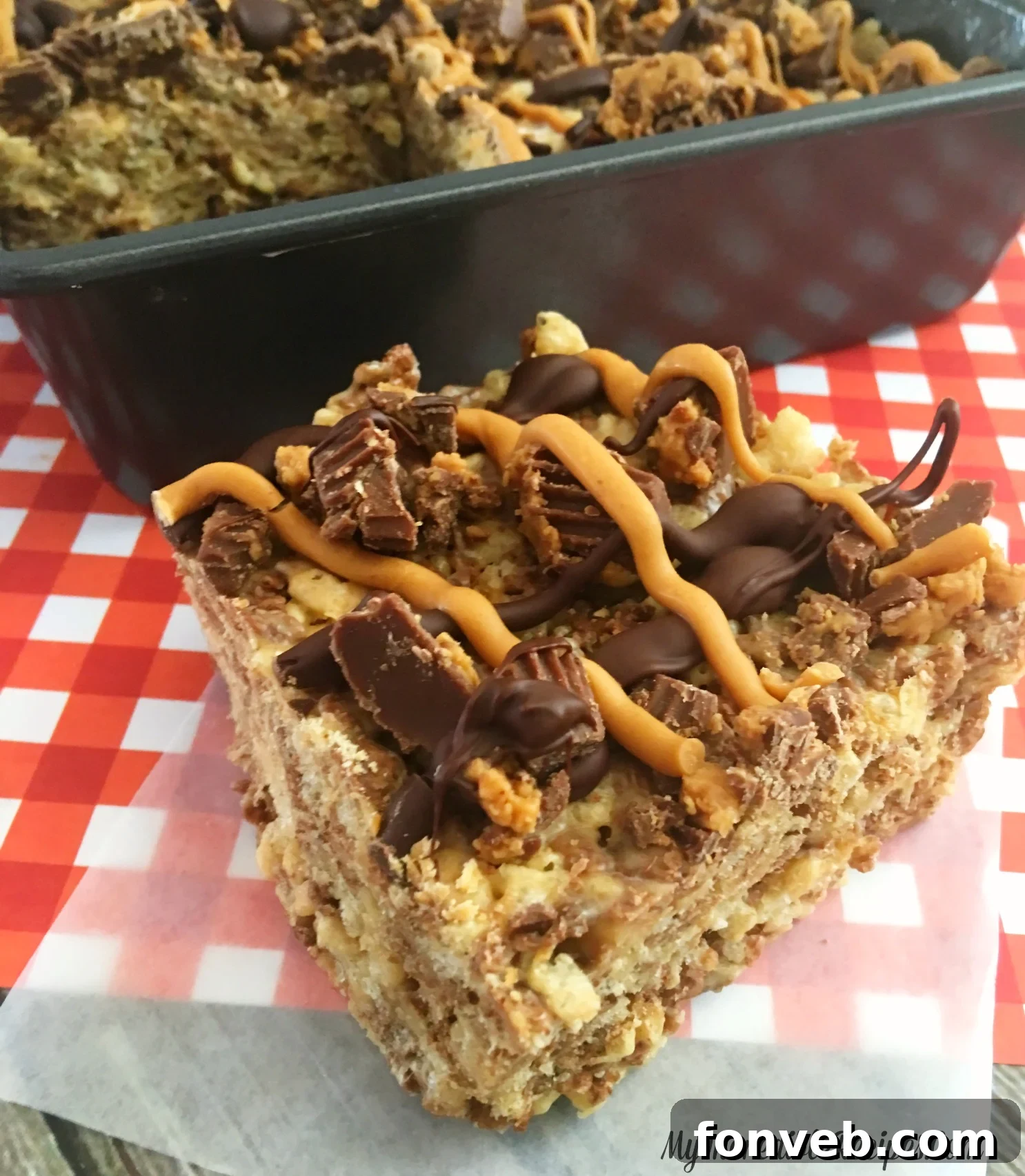 Delicious Reese's Rice Krispies Treats, ready to be enjoyed