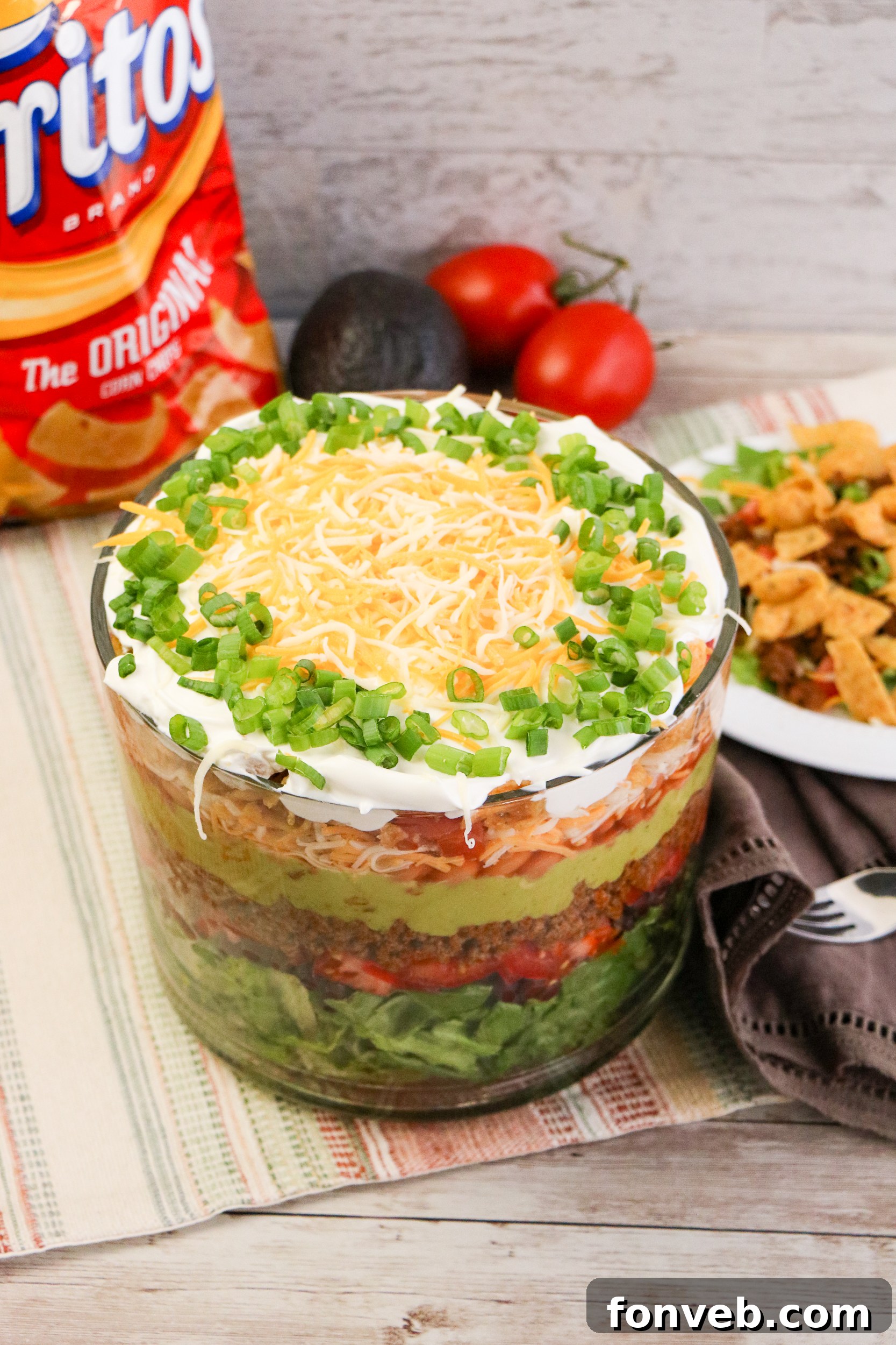 Taco Fiesta Stack 4 Detailed shot of Taco Salad Trifle layers