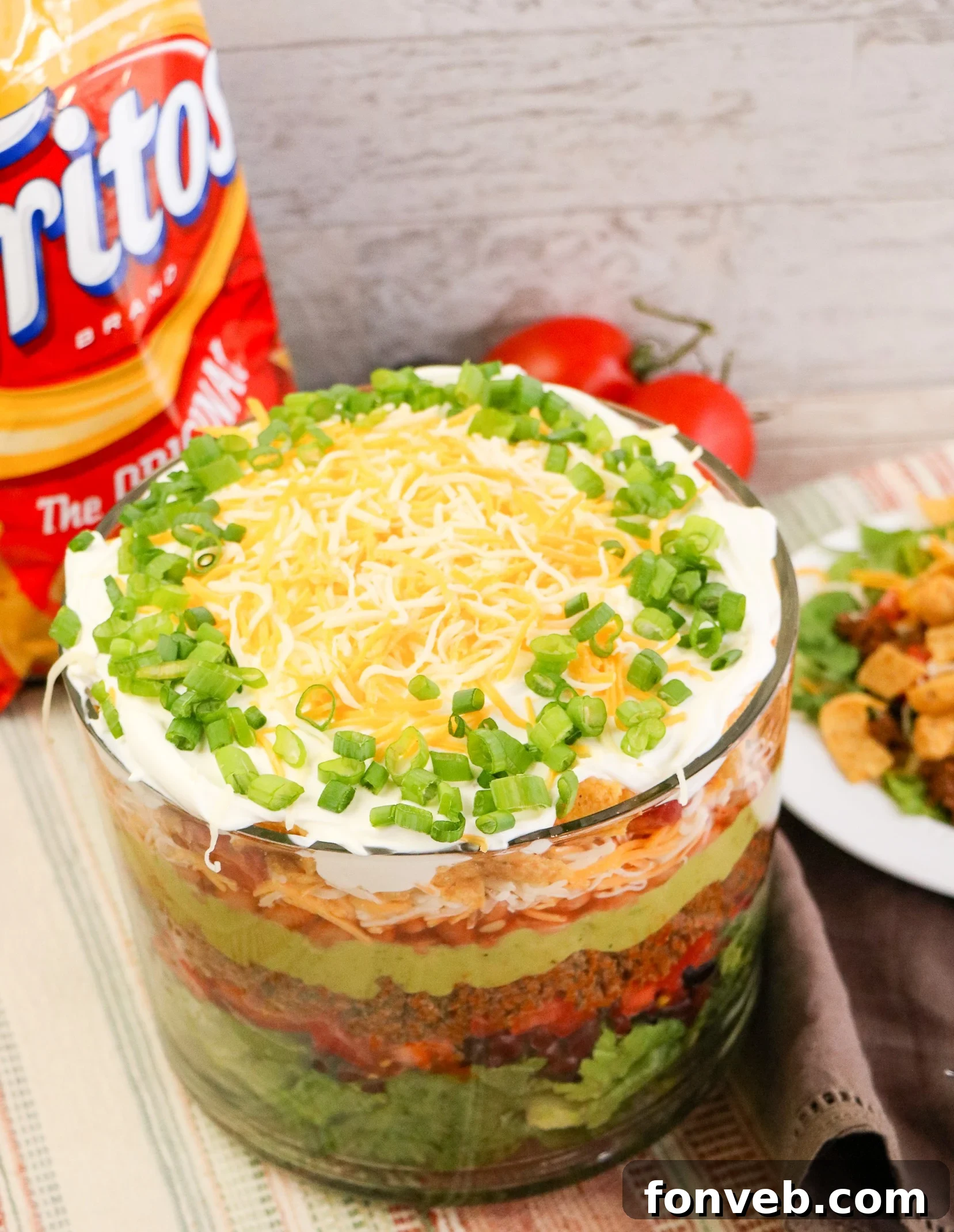 Taco Fiesta Stack 7 Side view of a colorful Taco Salad Trifle