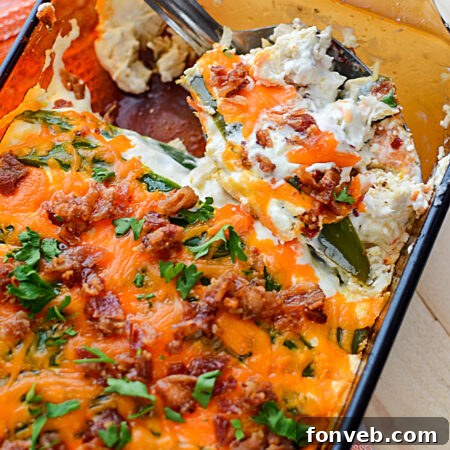 A close-up of a serving of the casserole, highlighting its delicious texture.