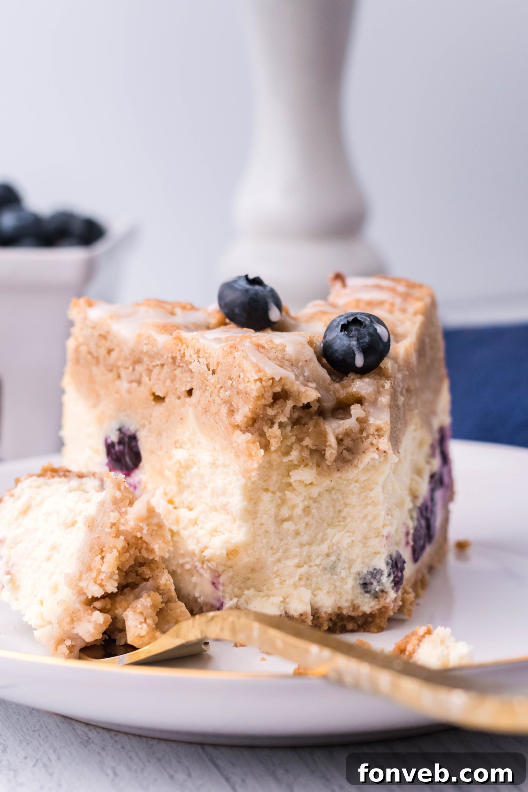 Overhead view of Blueberry Coffee Cake Cheesecake