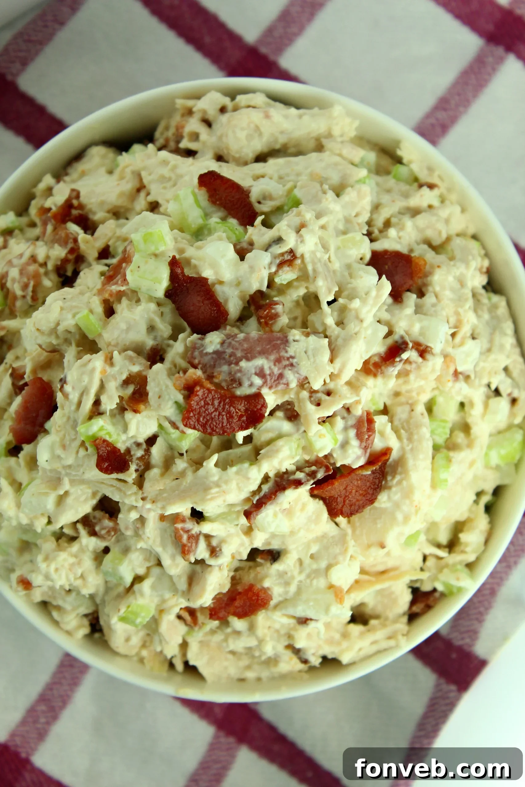 Homemade Willow Tree Bacon Chicken Salad 3 Close-up of Willow Tree Chicken Salad with bacon, ready to be served