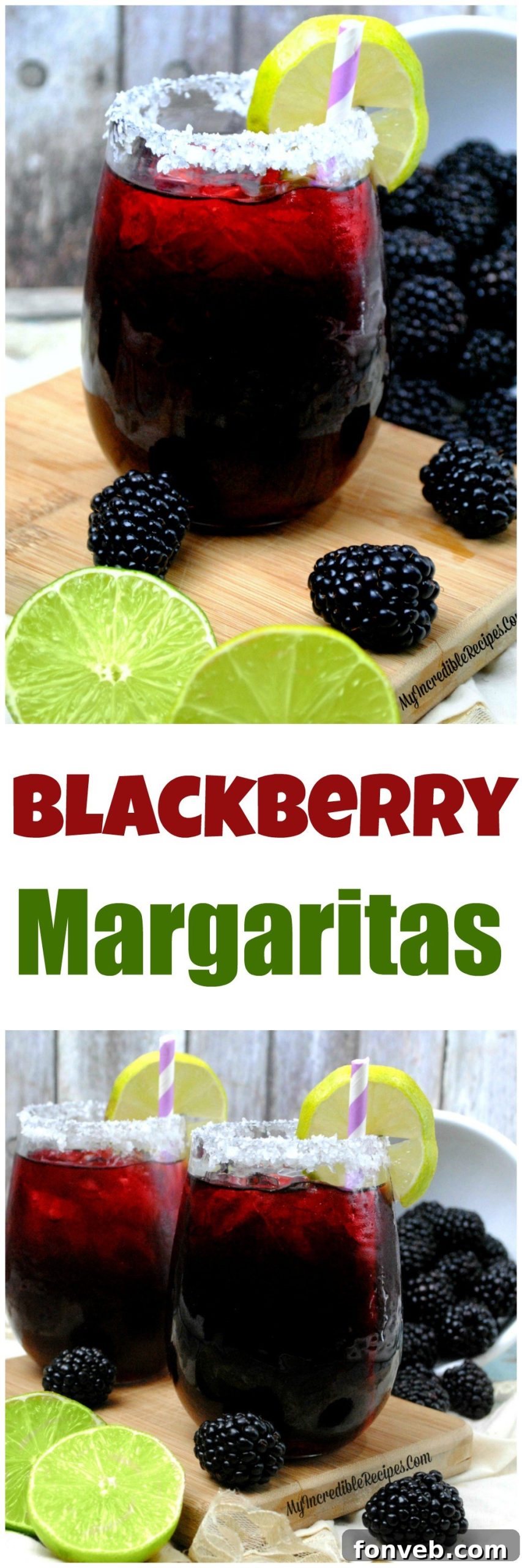 Long pin image of Blackberry Margaritas recipe for Pinterest