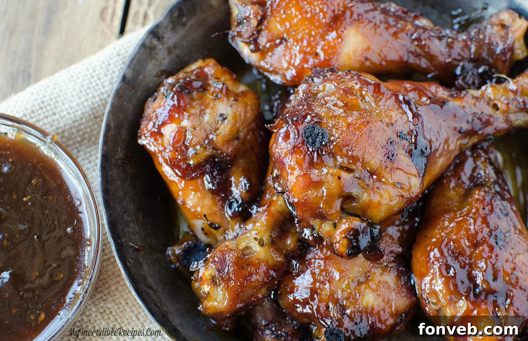 Chicken legs coated in sticky glaze
