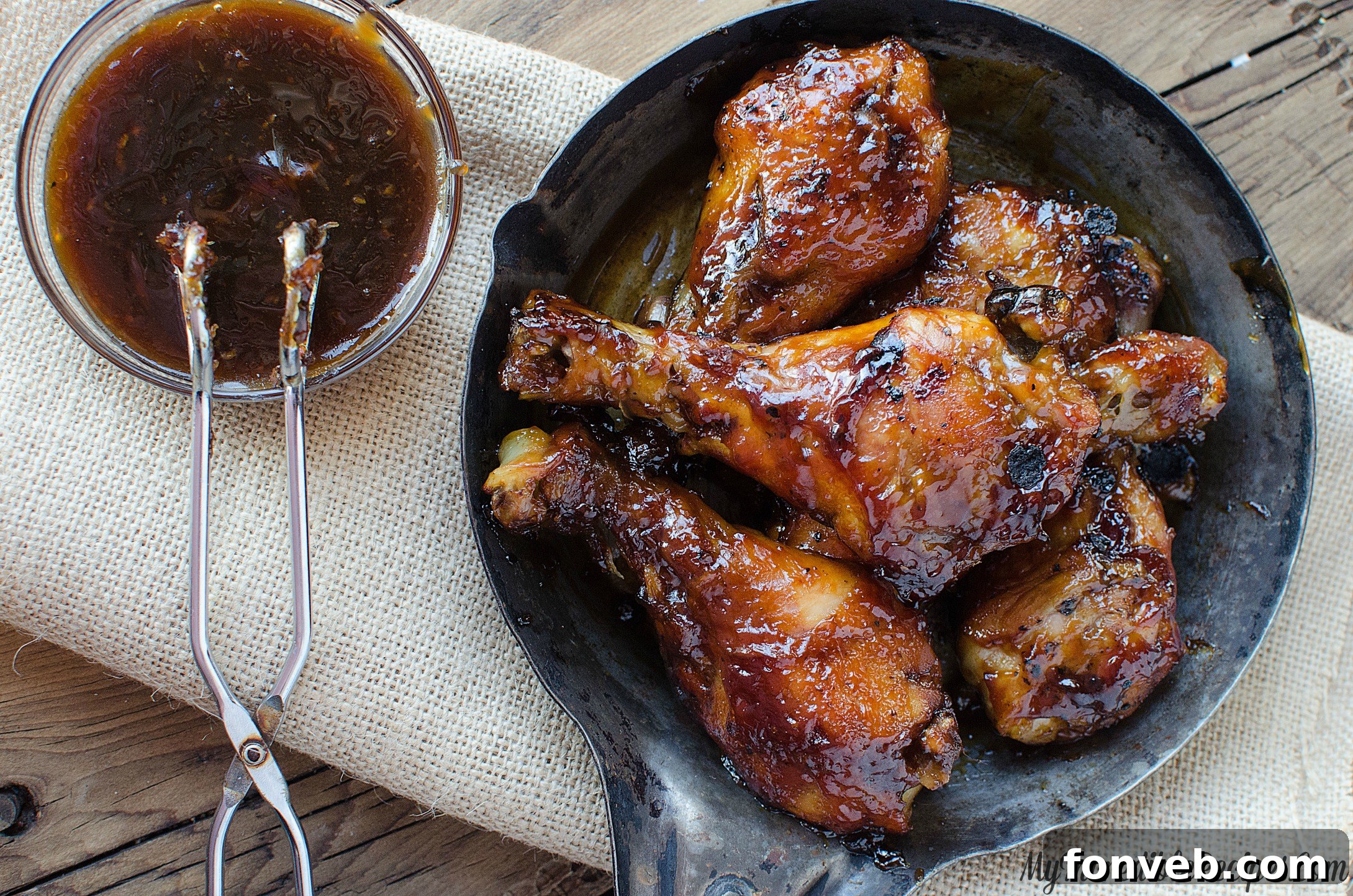 The finished sticky sweet bacon glazed chicken