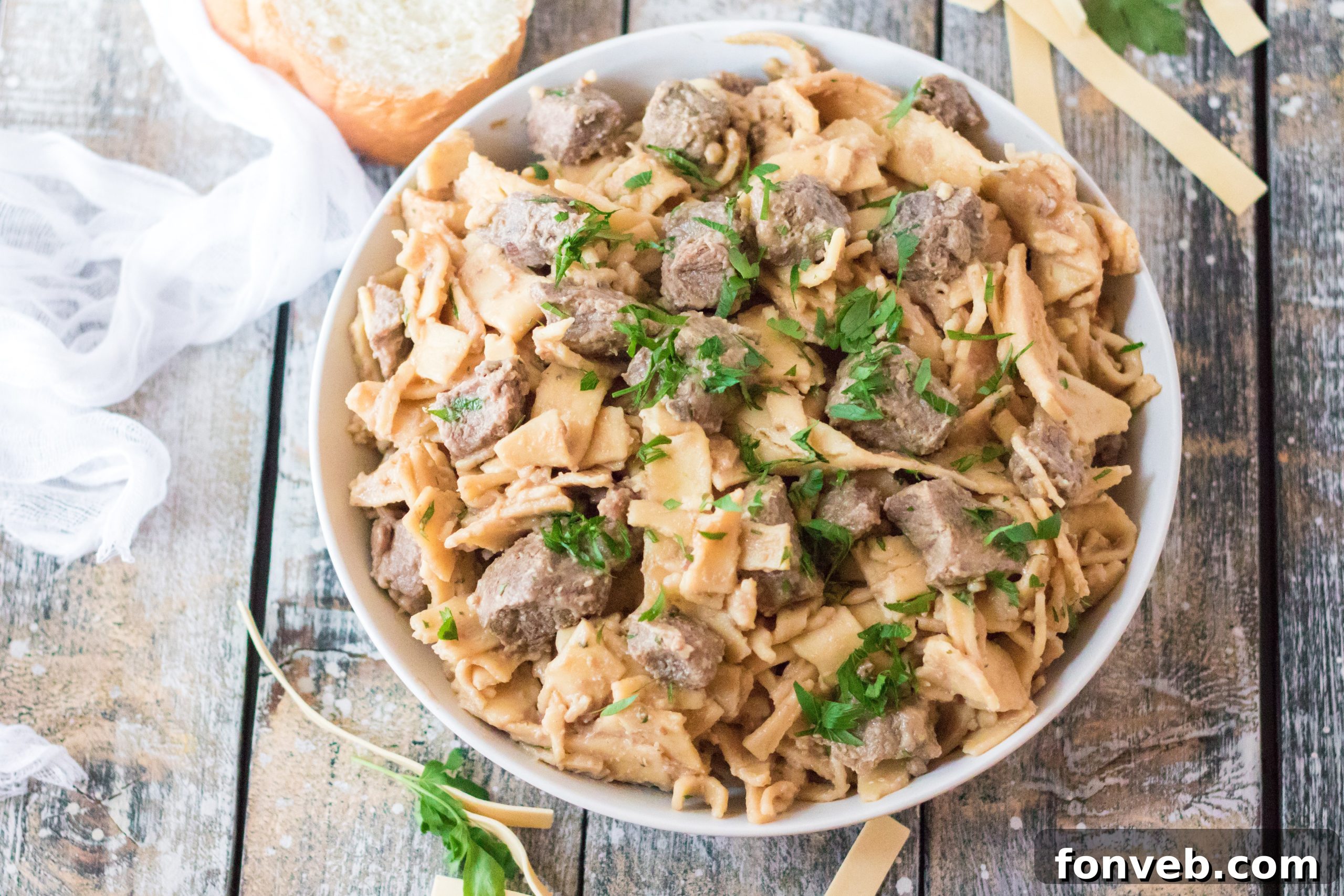 Delicious serving of Crock Pot Beef & Noodles on a plate