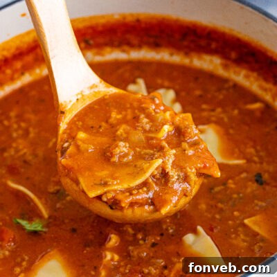 Delicious Lasagna Soup ready to serve