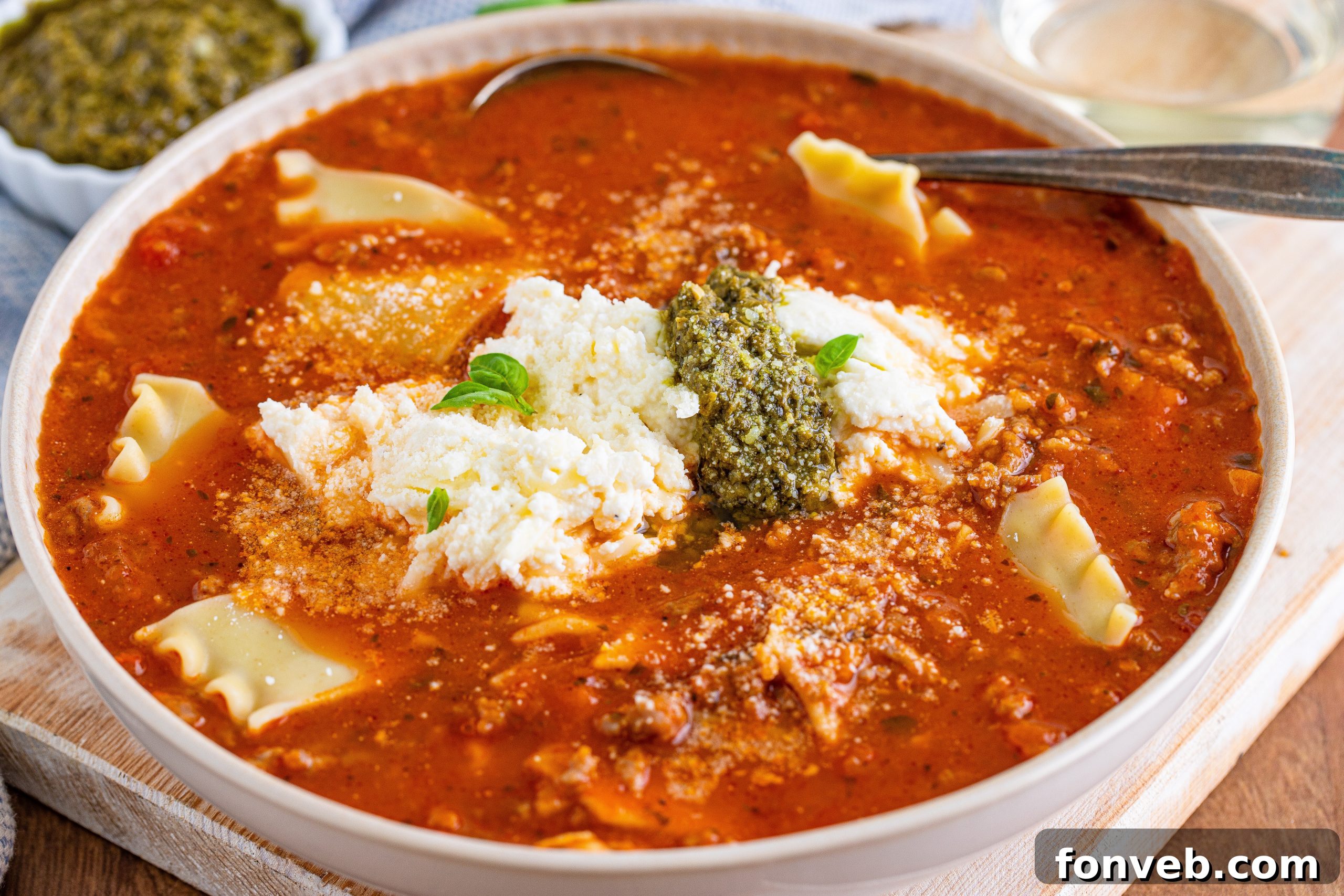 Ingredients for Lasagna Soup laid out on a table
