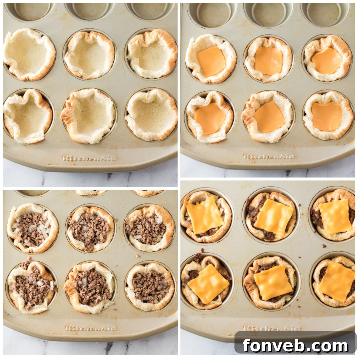 Overhead view of several Big Mac Cups in a muffin tin, ready to be served.