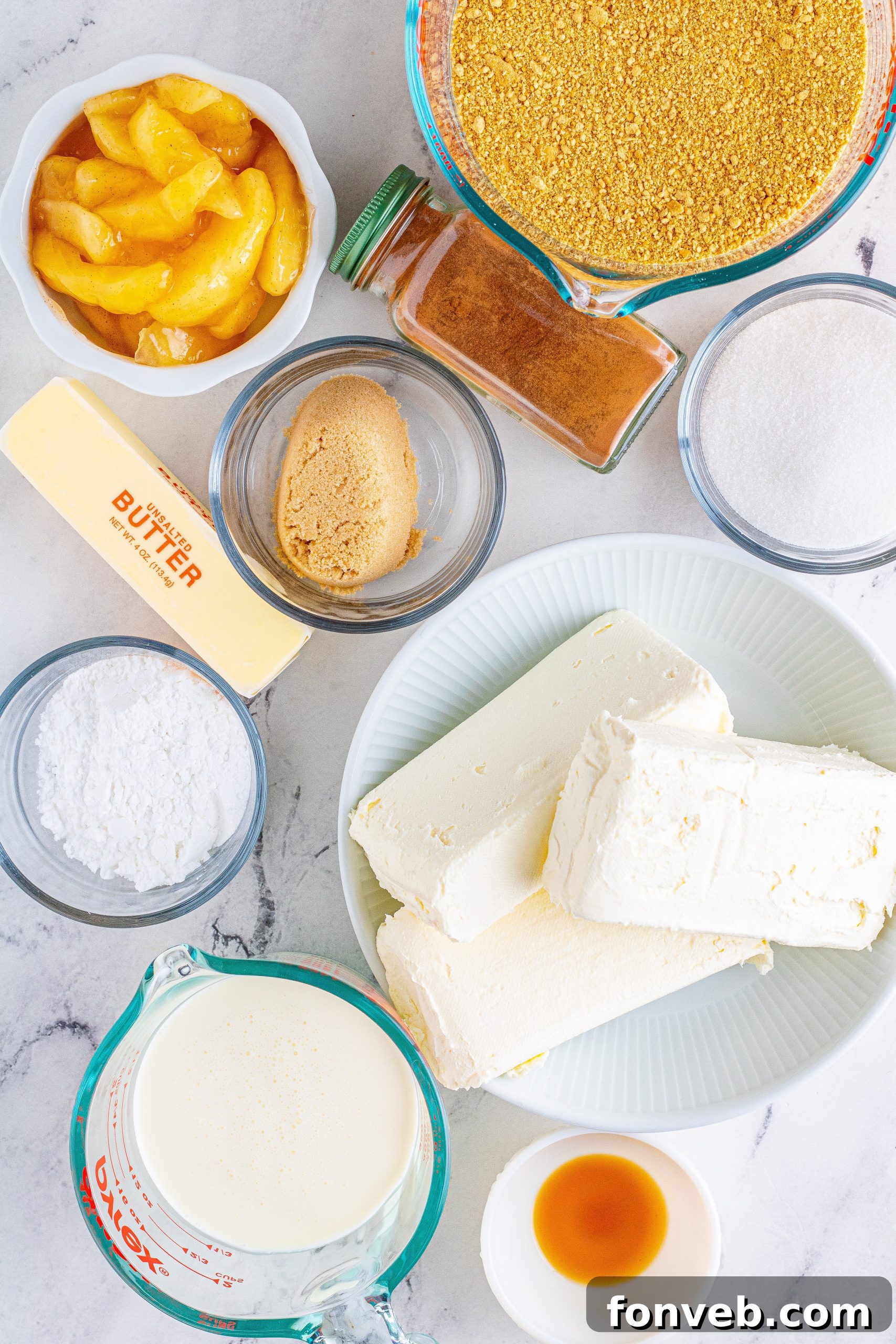 Chilled Apple Pie Cheesecake 3 Close-up of a slice of No Bake Apple Cheesecake with a golden graham cracker crust.