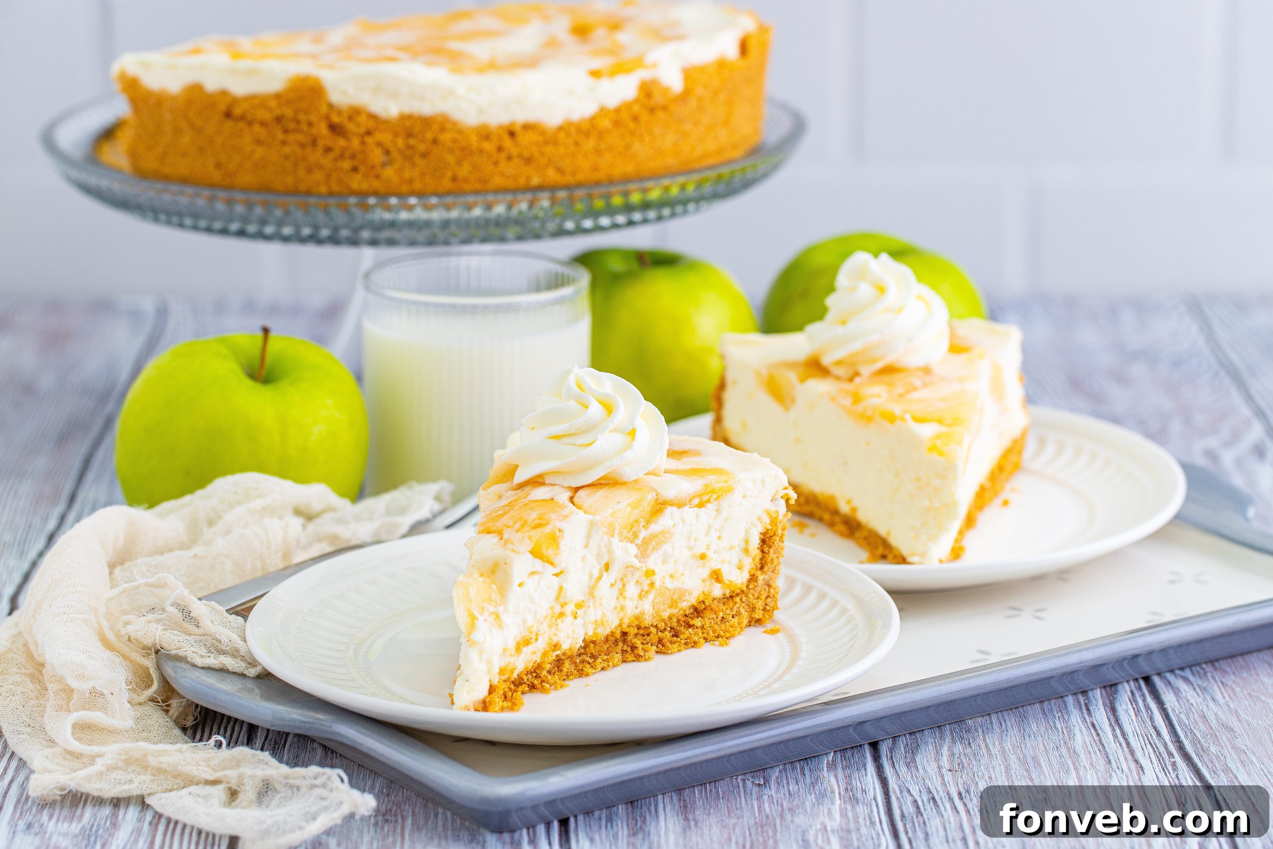 Chilled Apple Pie Cheesecake 4 Top view of the apple cheesecake, showcasing the vibrant apple topping.