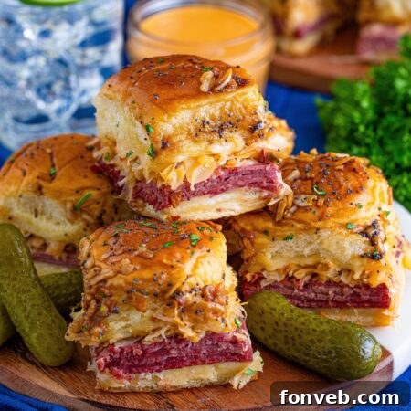 Reuben Sliders garnished with fresh parsley.