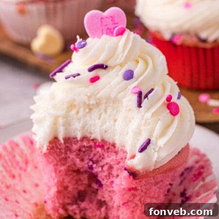 Pink Velvet Cupcakes with Vanilla Buttercream Frosting