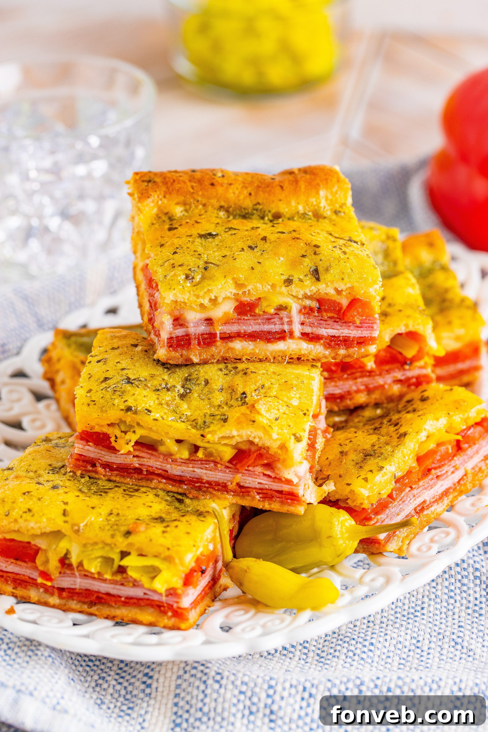 Cooked Italian Antipasto Squares cooling on a wire rack.
