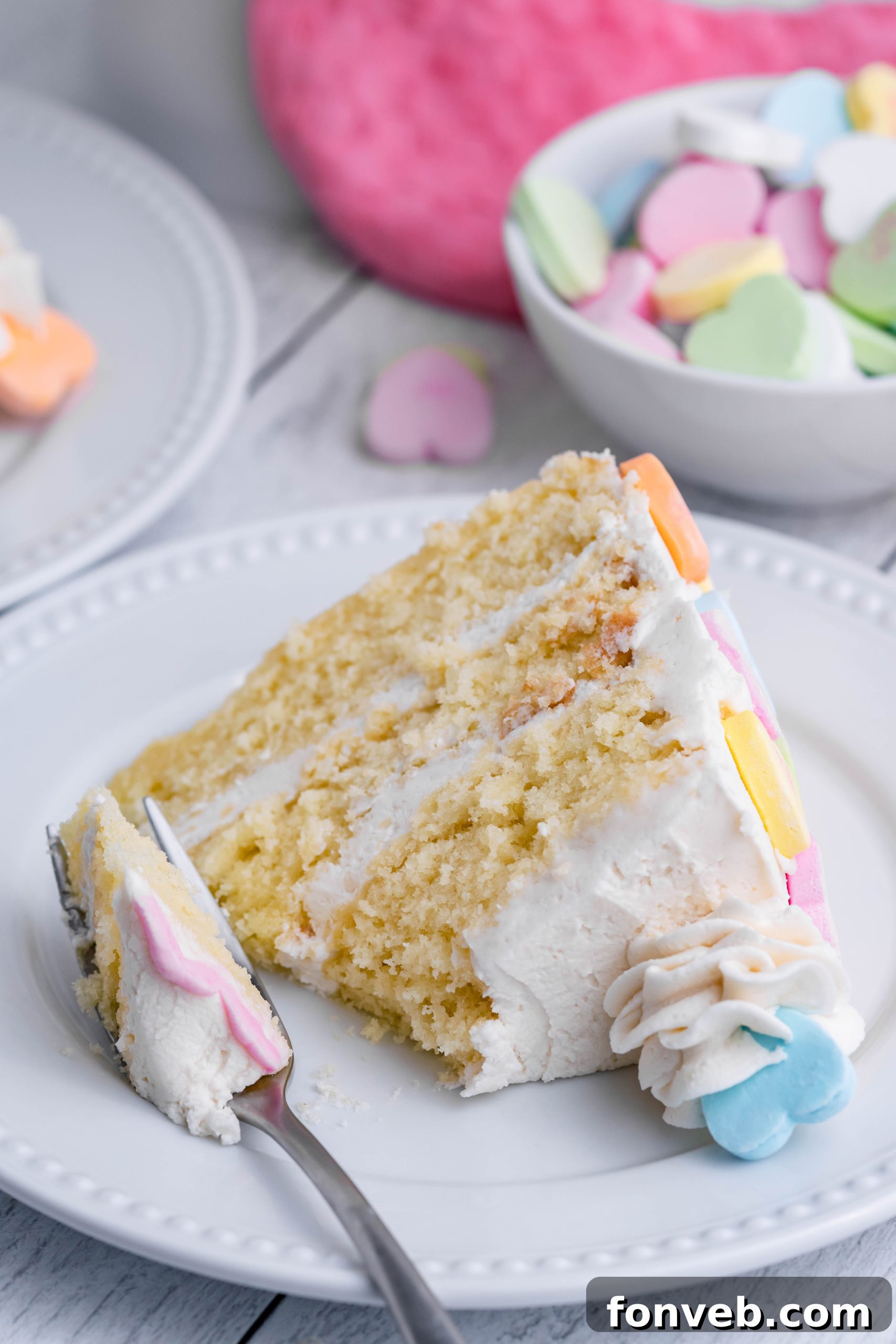 Moist cake layers for Conversation Hearts Cake