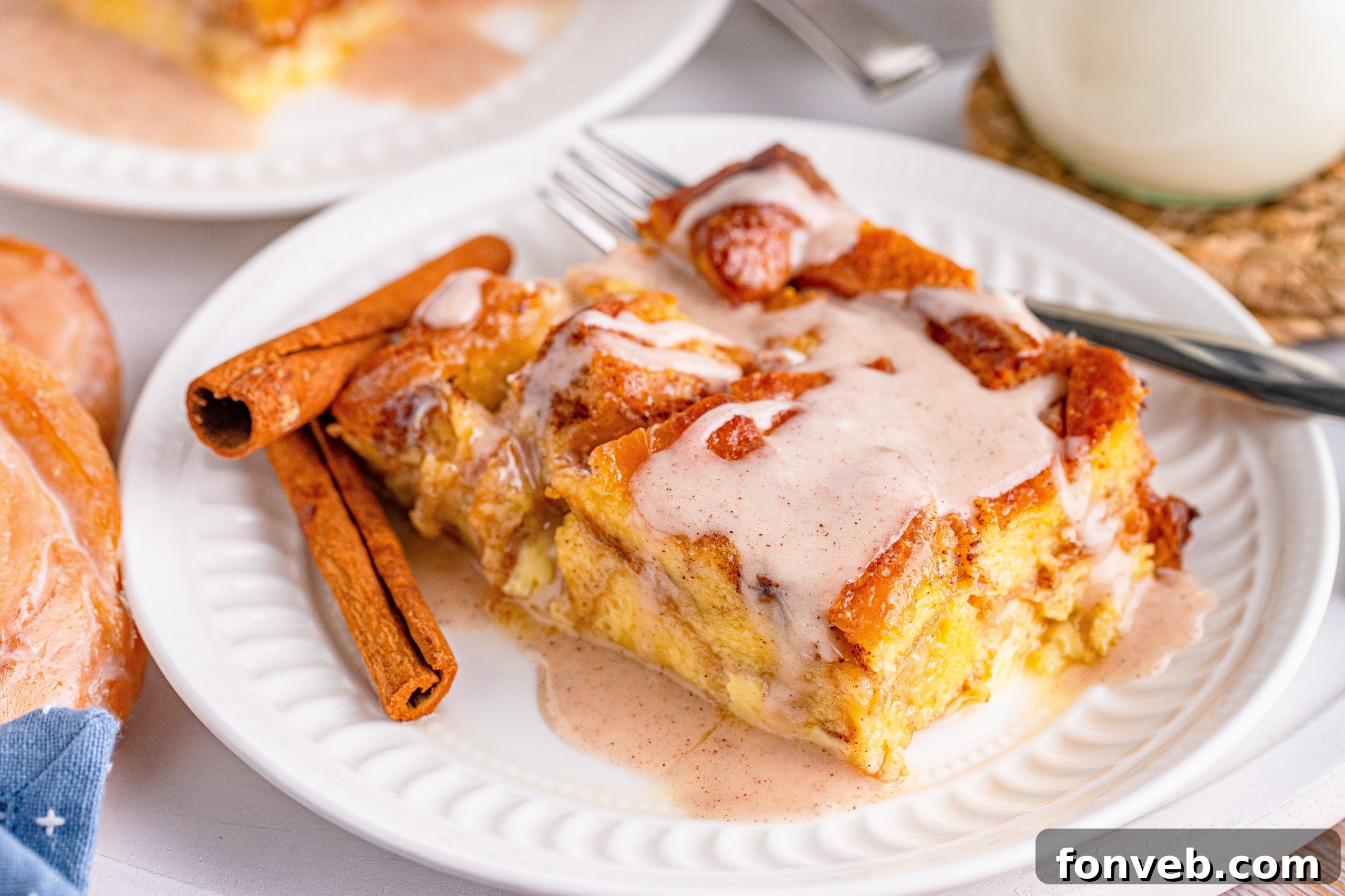 Glazed Honeybun Bread Pudding served