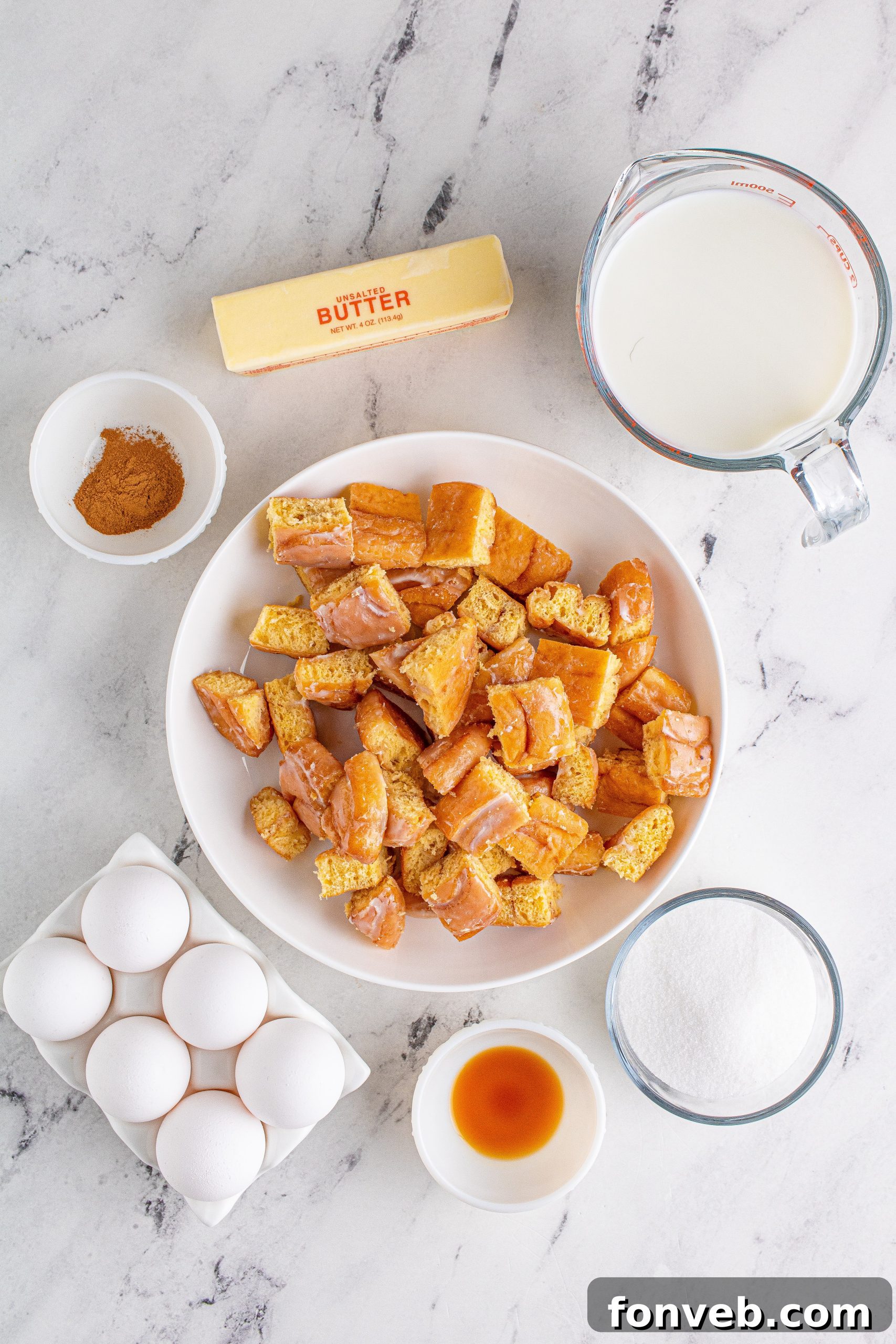 Close-up of Glazed Honeybun Bread Pudding