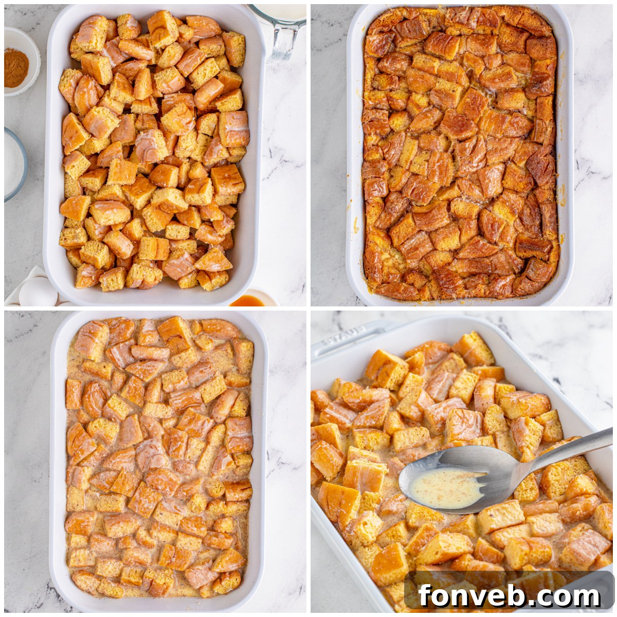 Serving of Glazed Honeybun Bread Pudding