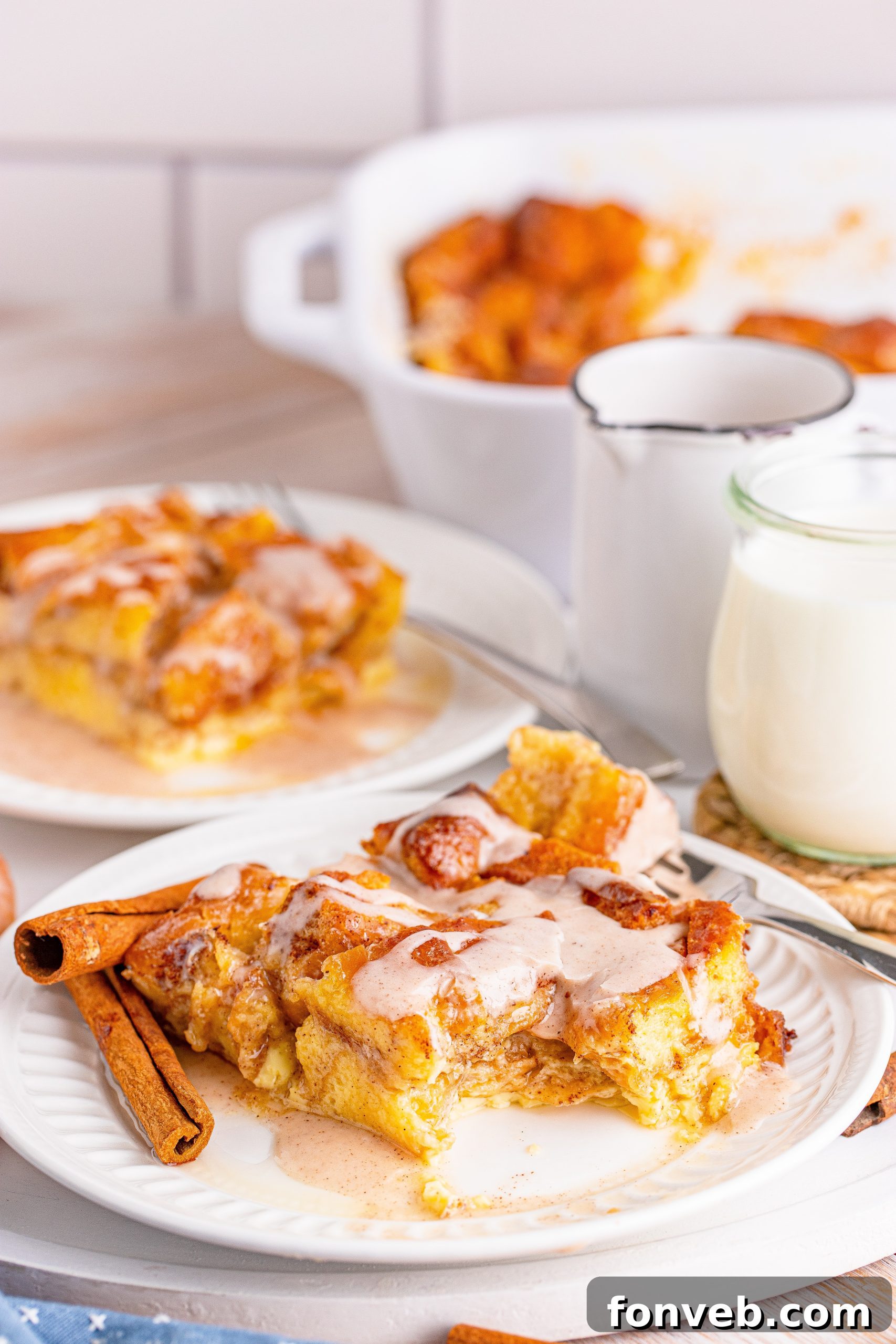 Glazed Honeybun Bread Pudding close-up