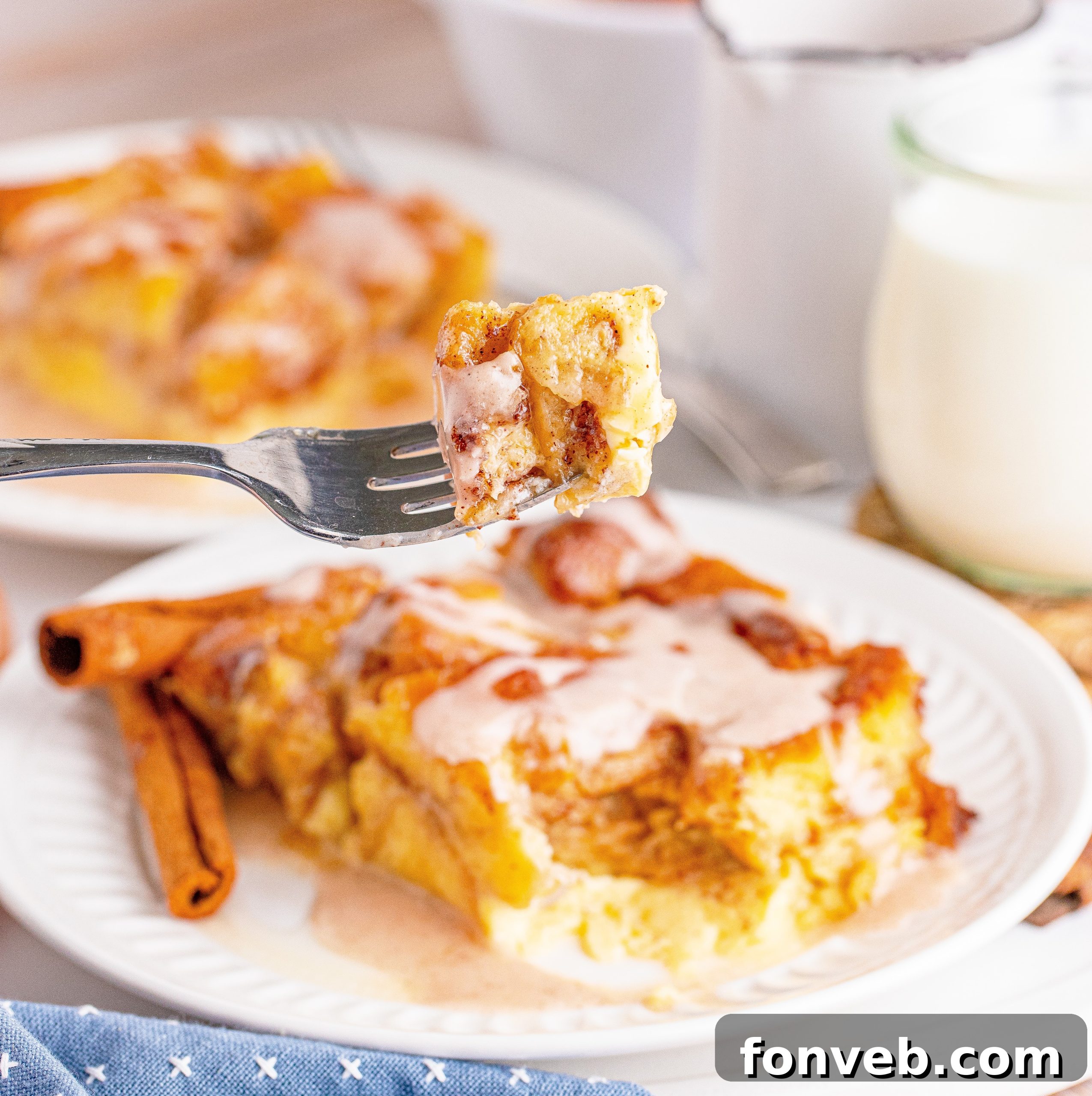 Serving of Honeybun Bread Pudding with glaze