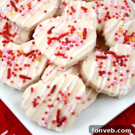 An appetizing image of Valentine's Day Shortbread Cookie Bites, showcasing their perfect bake and decoration.