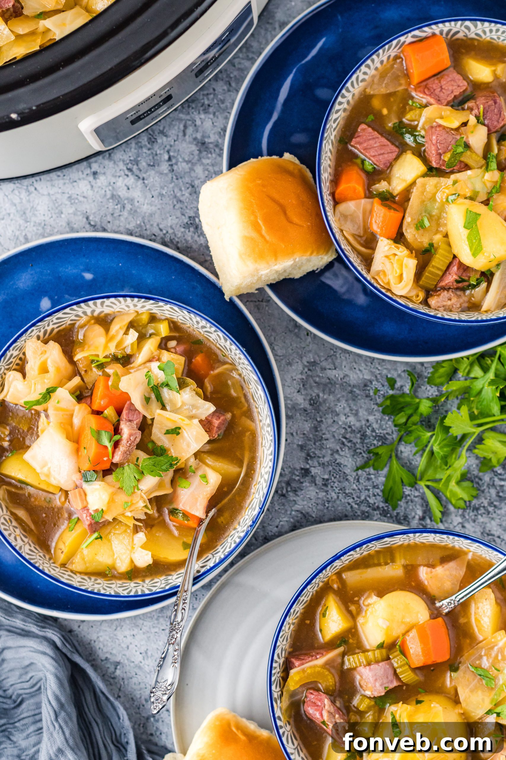 Ingredients for corned beef and cabbage soup