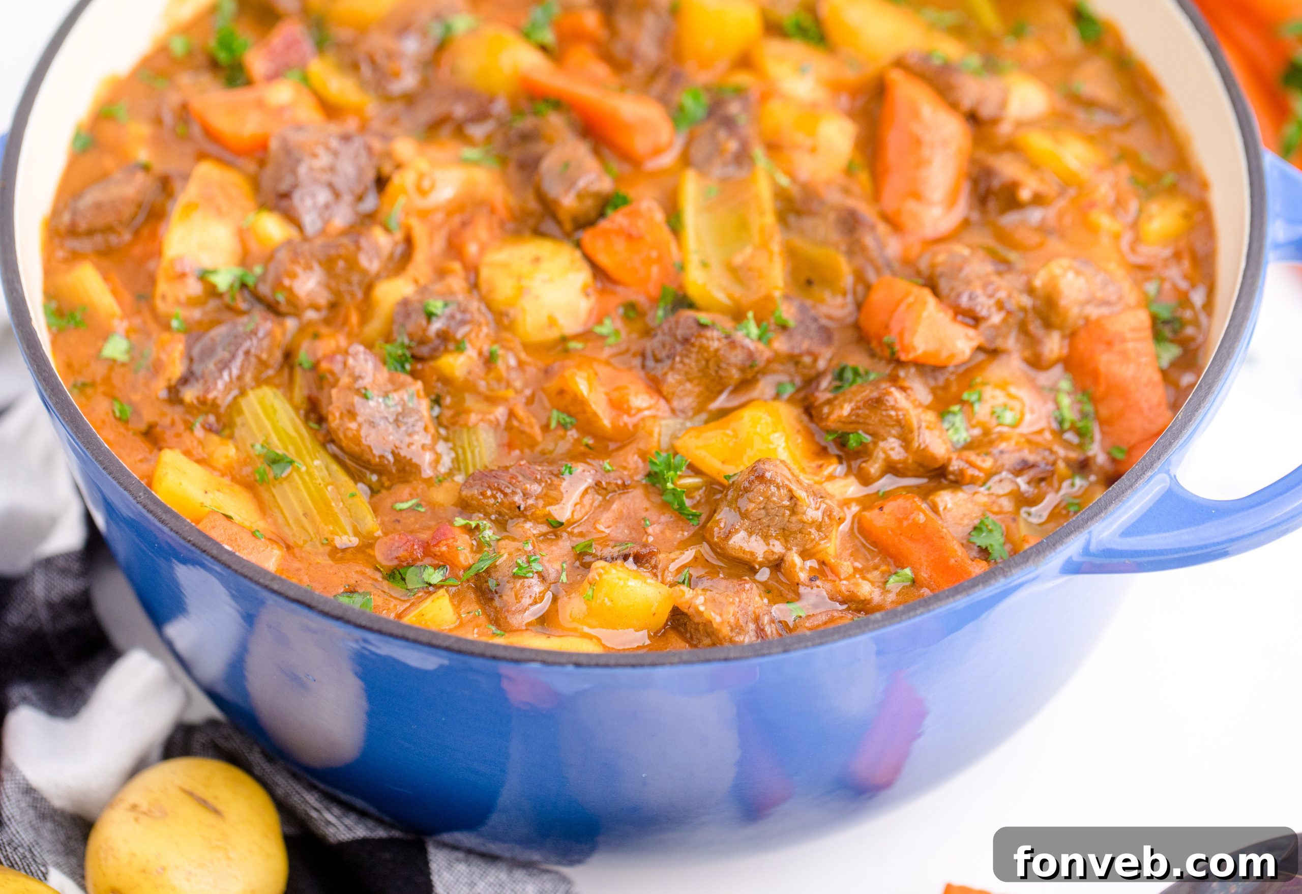 Guinness Beef Stew with tender beef pieces, showcasing the rich texture