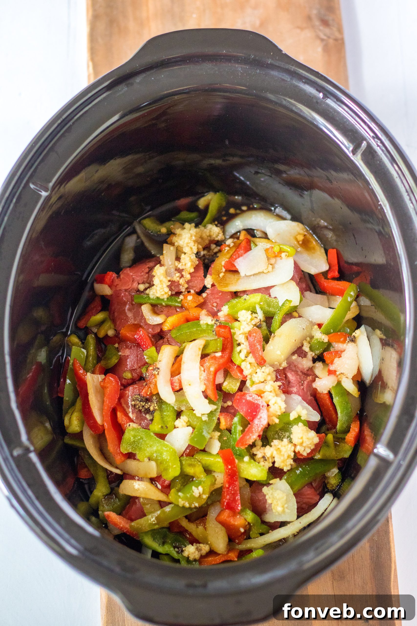 Hearty Slow Cooker Pepper Steak with Onions 5 Another perspective of Slow Cooker Pepper Steak.