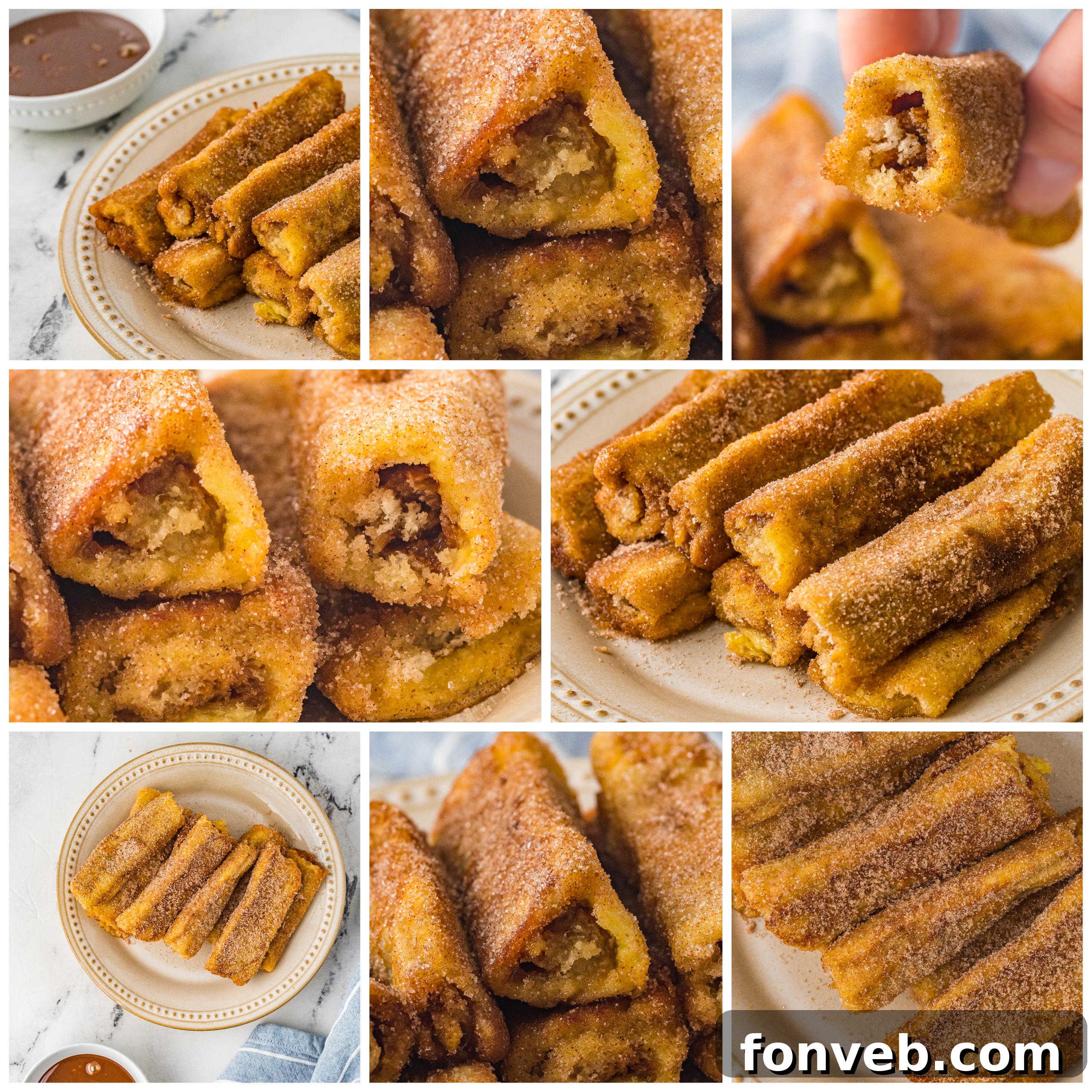 A vibrant selection of Churro French Toast Roll Ups presented on a plate, highlighting their appetizing appeal.
